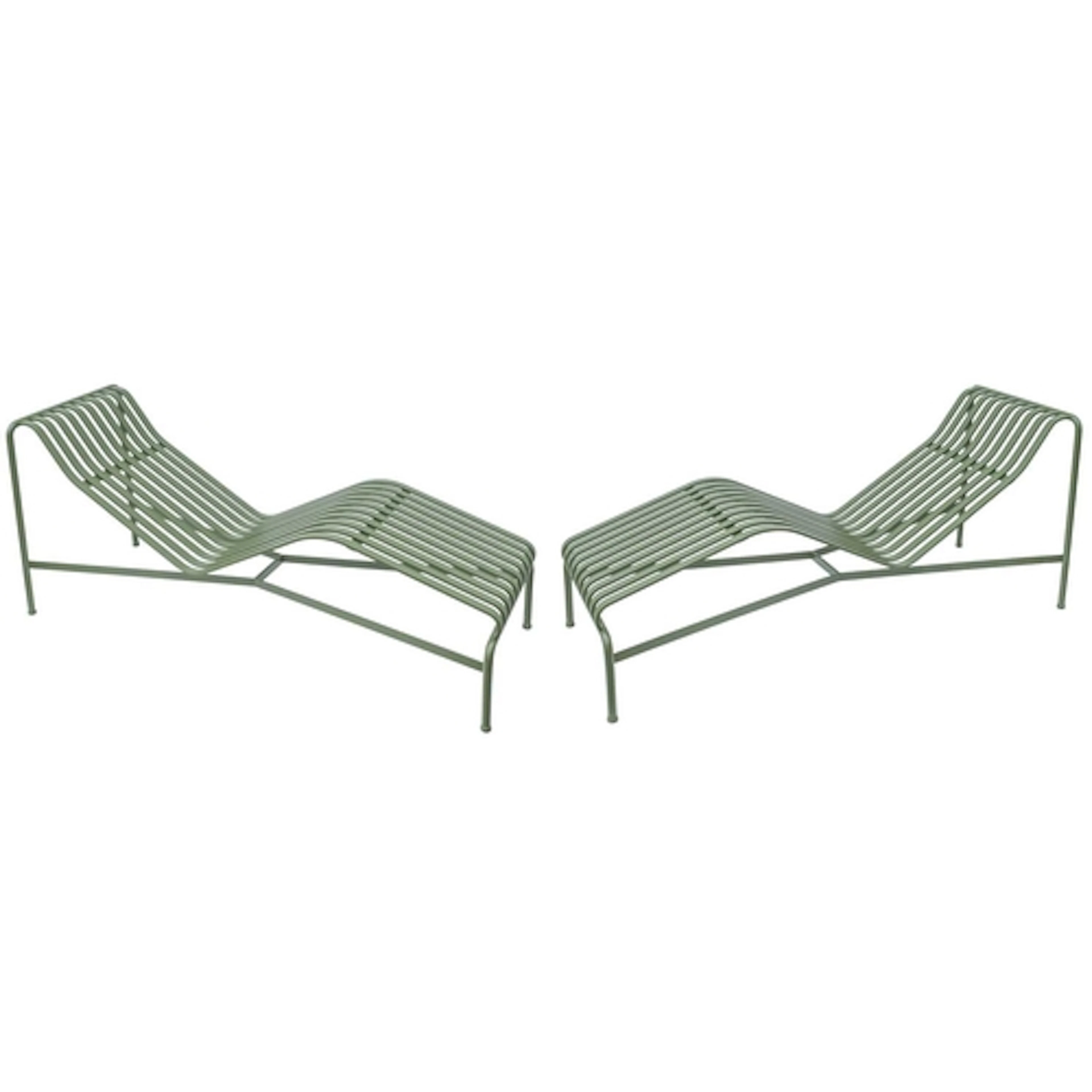 A pair of Hay 'Palissade Chaise Longue' sun loungers in the ...