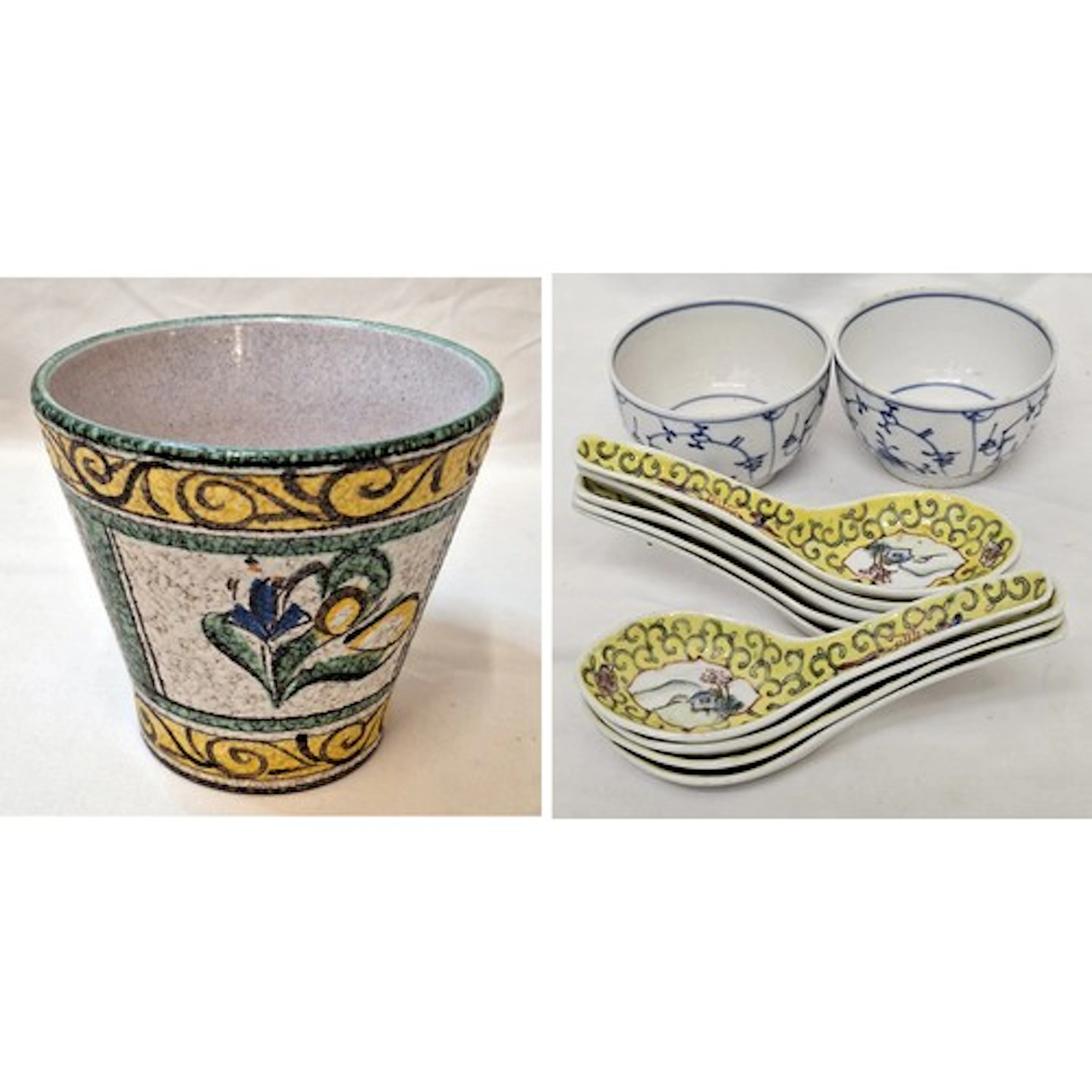 Vintage Plant Pot, stone mottled ground with stylised floral...