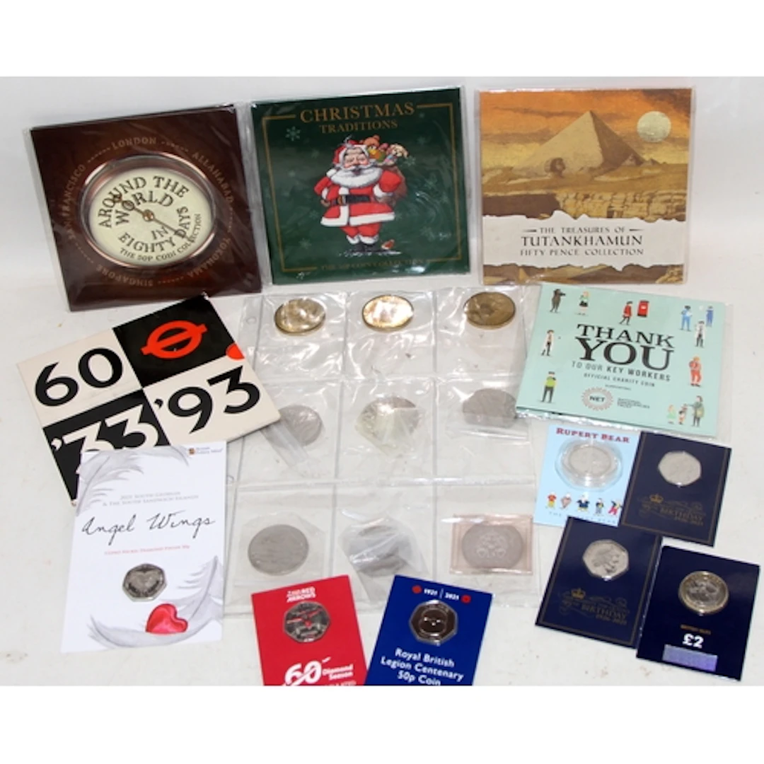 A collection of BU Coin Checker carded non-GB 50 pence coins...