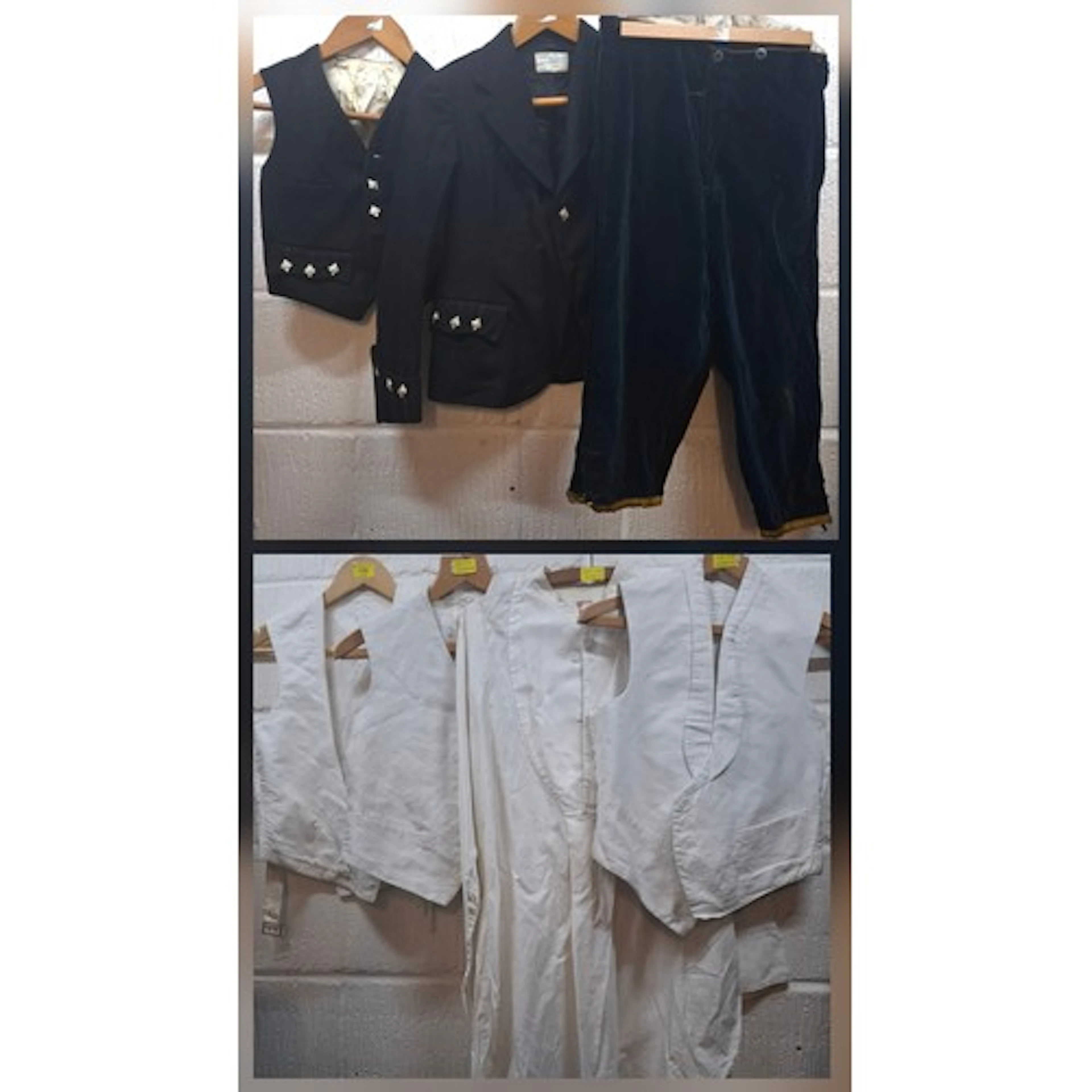 Vintage gents clothing to include an extra long white dress ...