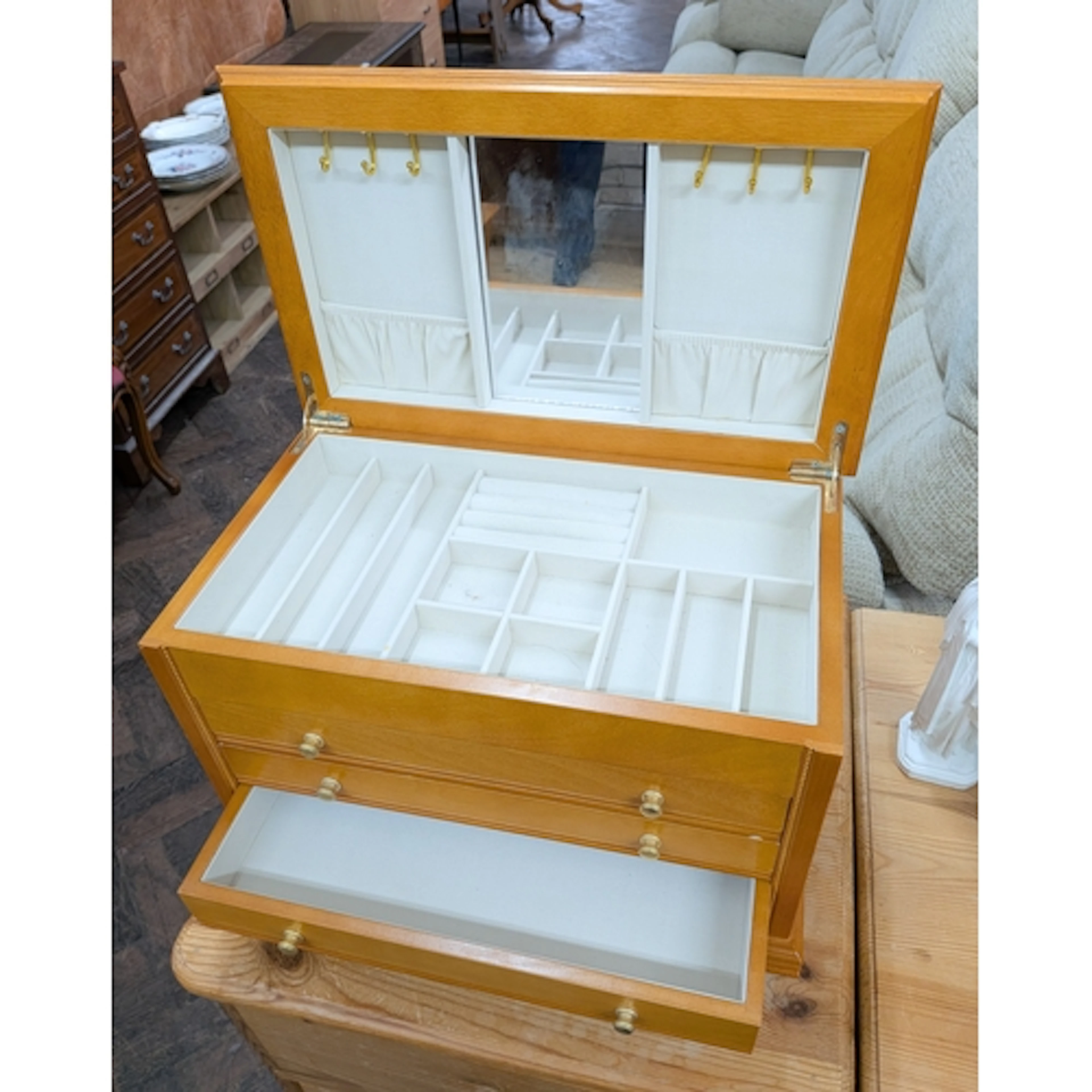 Italian floral marquetry jewellery cabinet with lifting lid ...