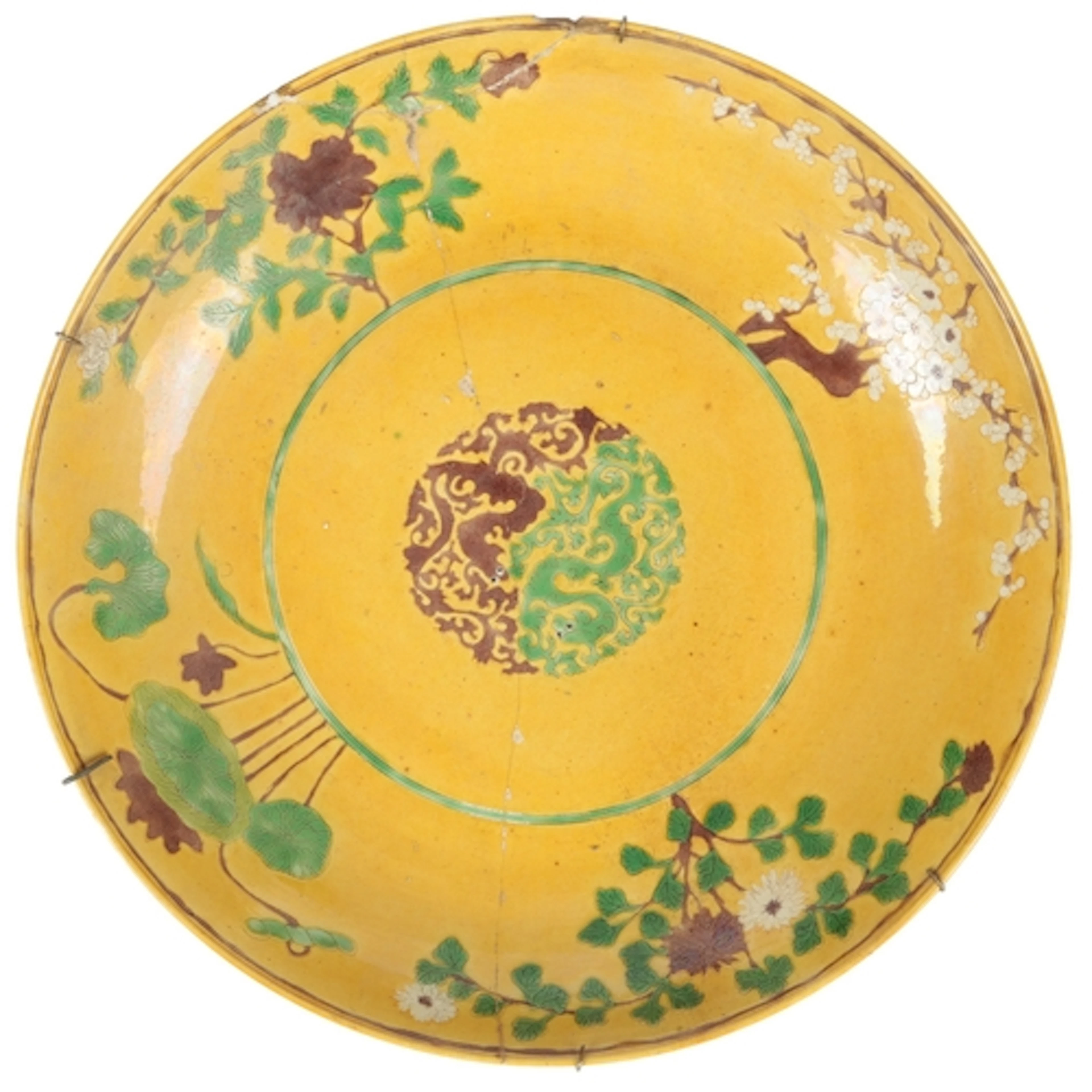 A large Chinese enamelled biscuit sancai dish, 19th century,...