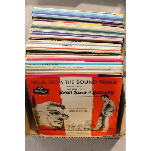 Box containing mixed vinyl records to include musicals, etc.