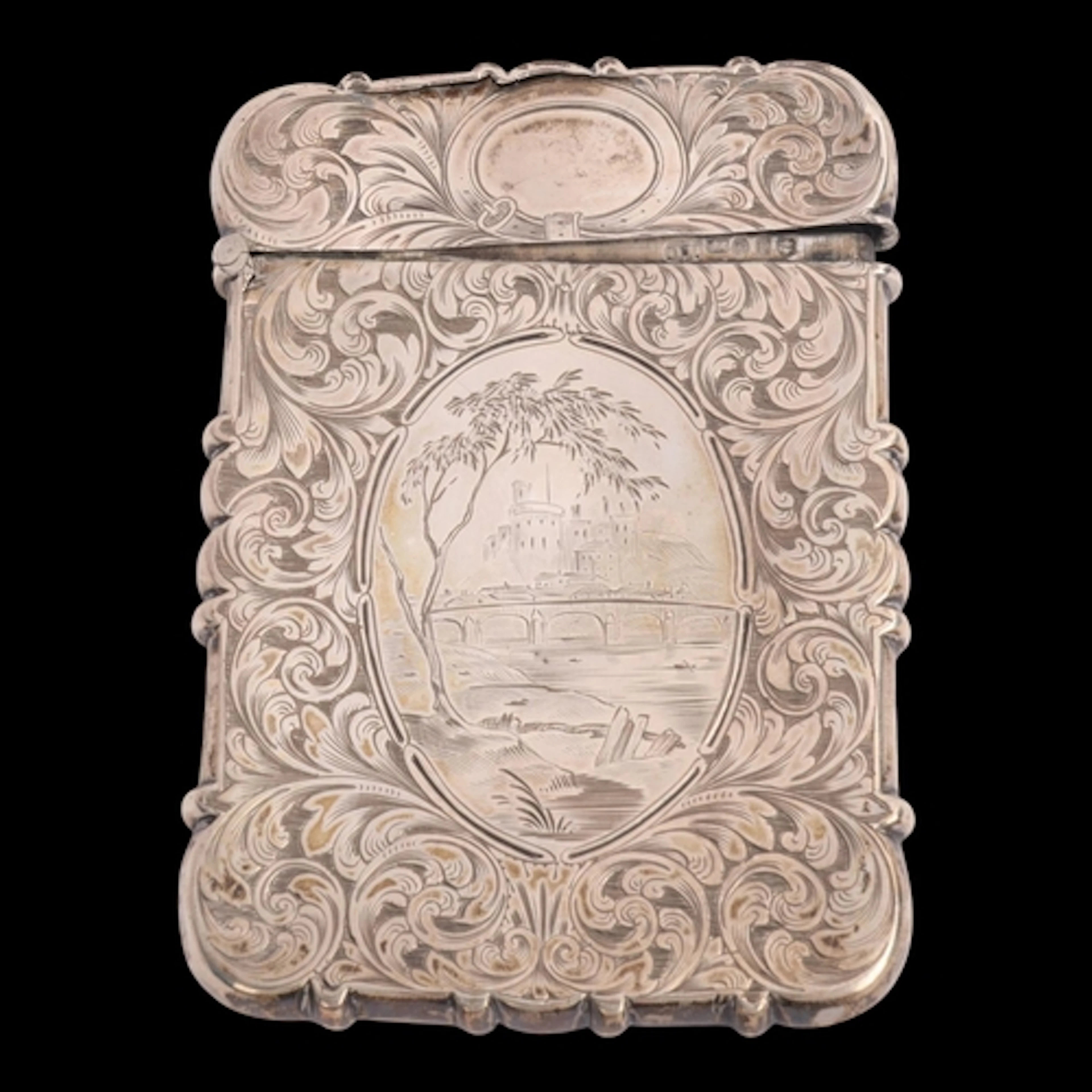 A Victorian silver 'Castle-Top' visiting card case, David Pe...