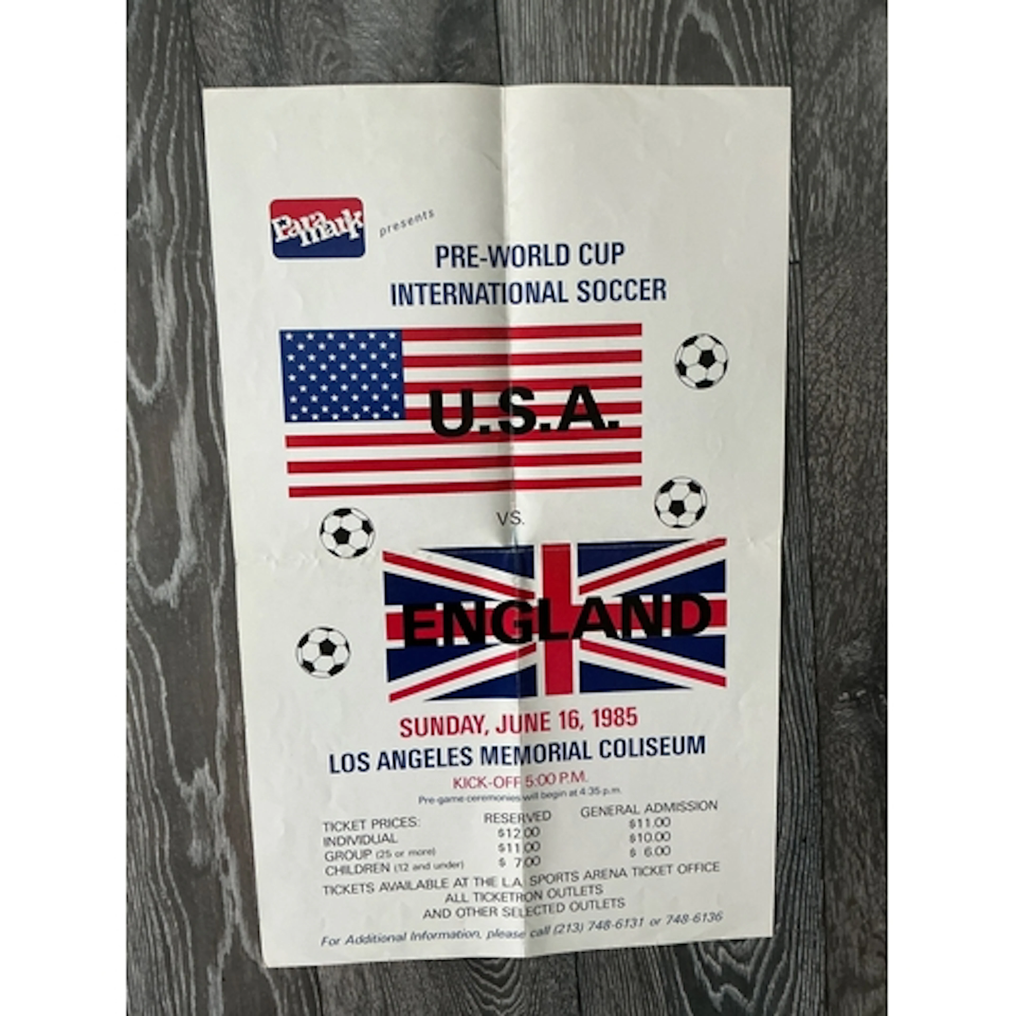 1985 USA v England Football Advertising Poster: Colourful la...