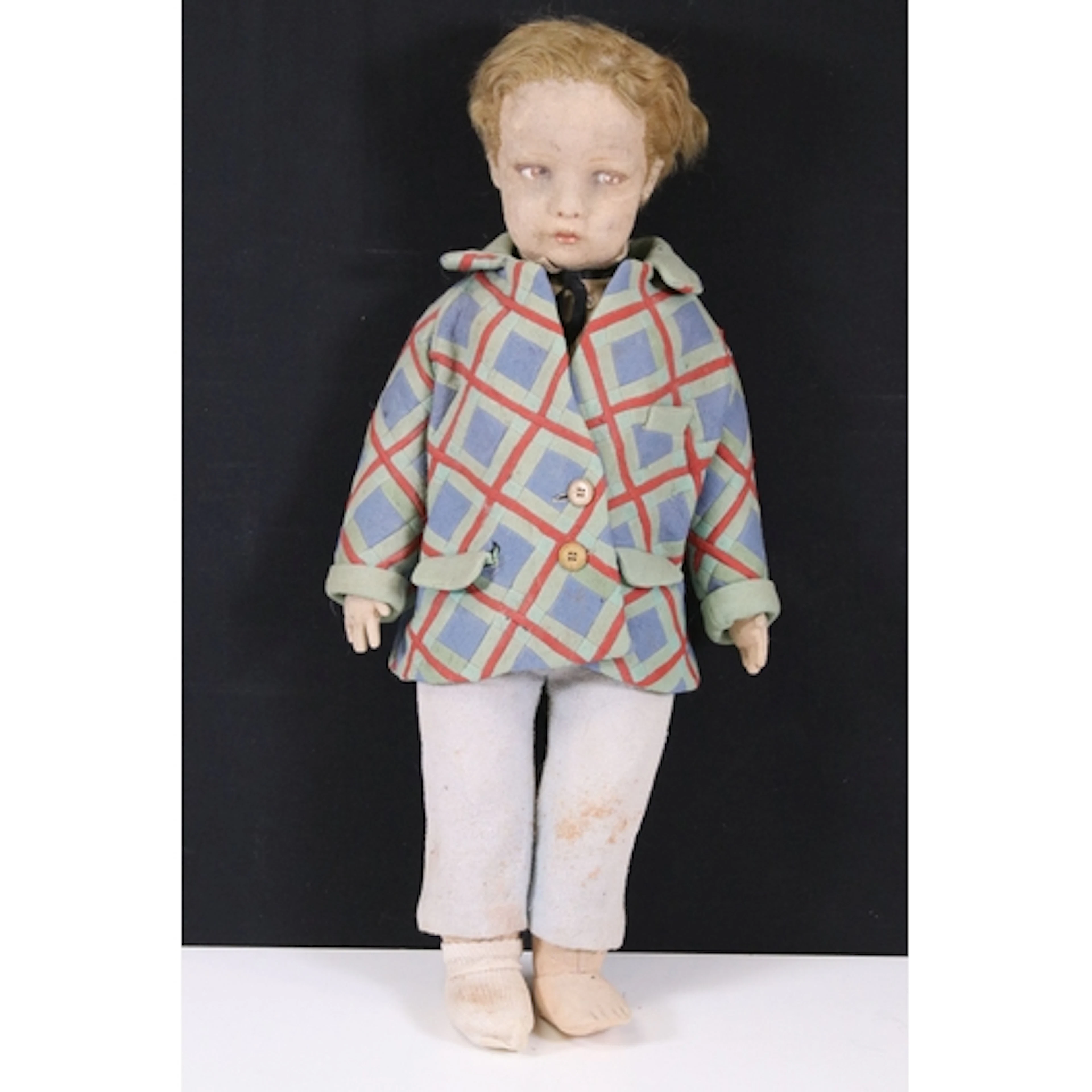 Lenci pressed-felt boy doll with multi-coloured coat and bro...