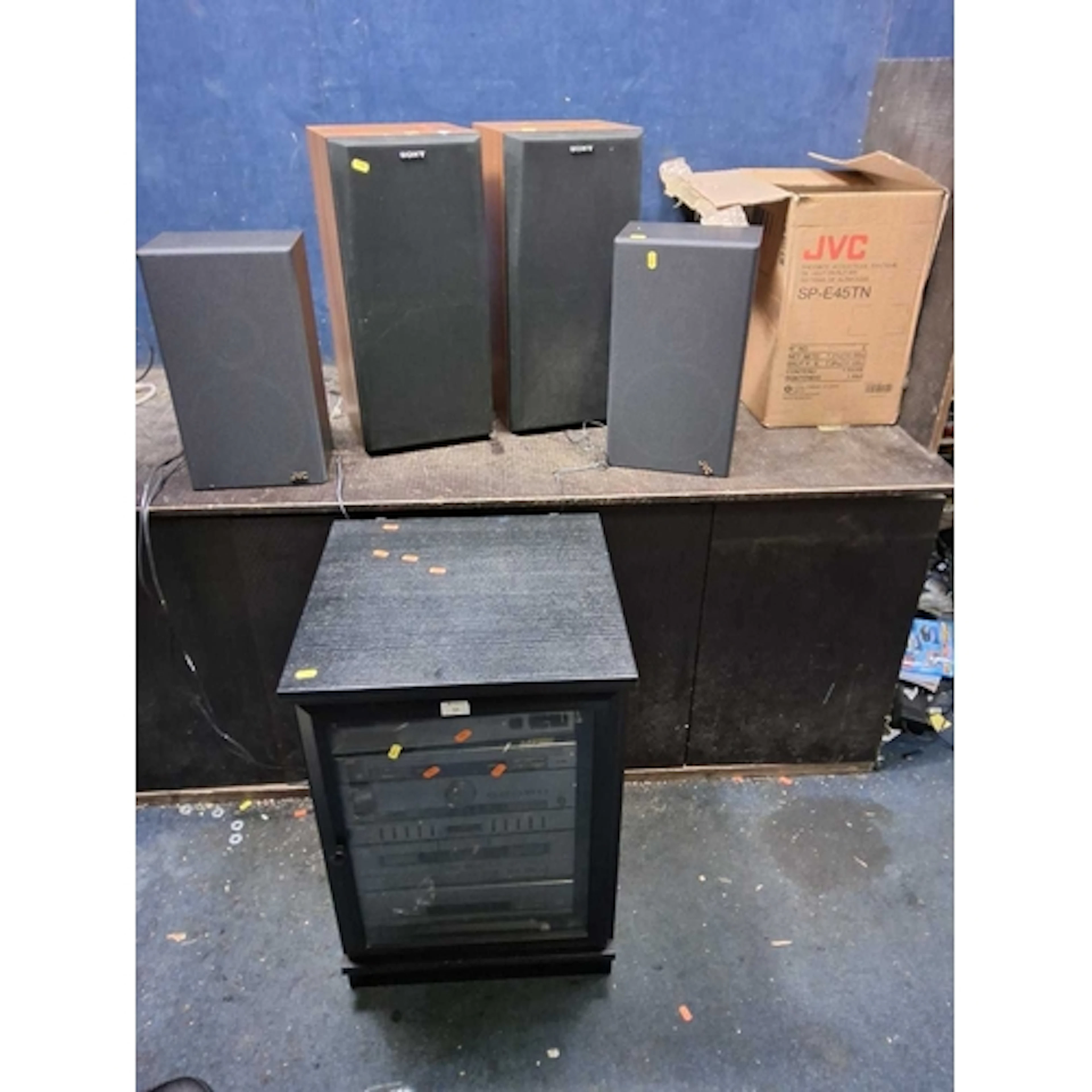 A JVC E45 HI FI IN A BLACK ASH EFFECT CABINET including turn...