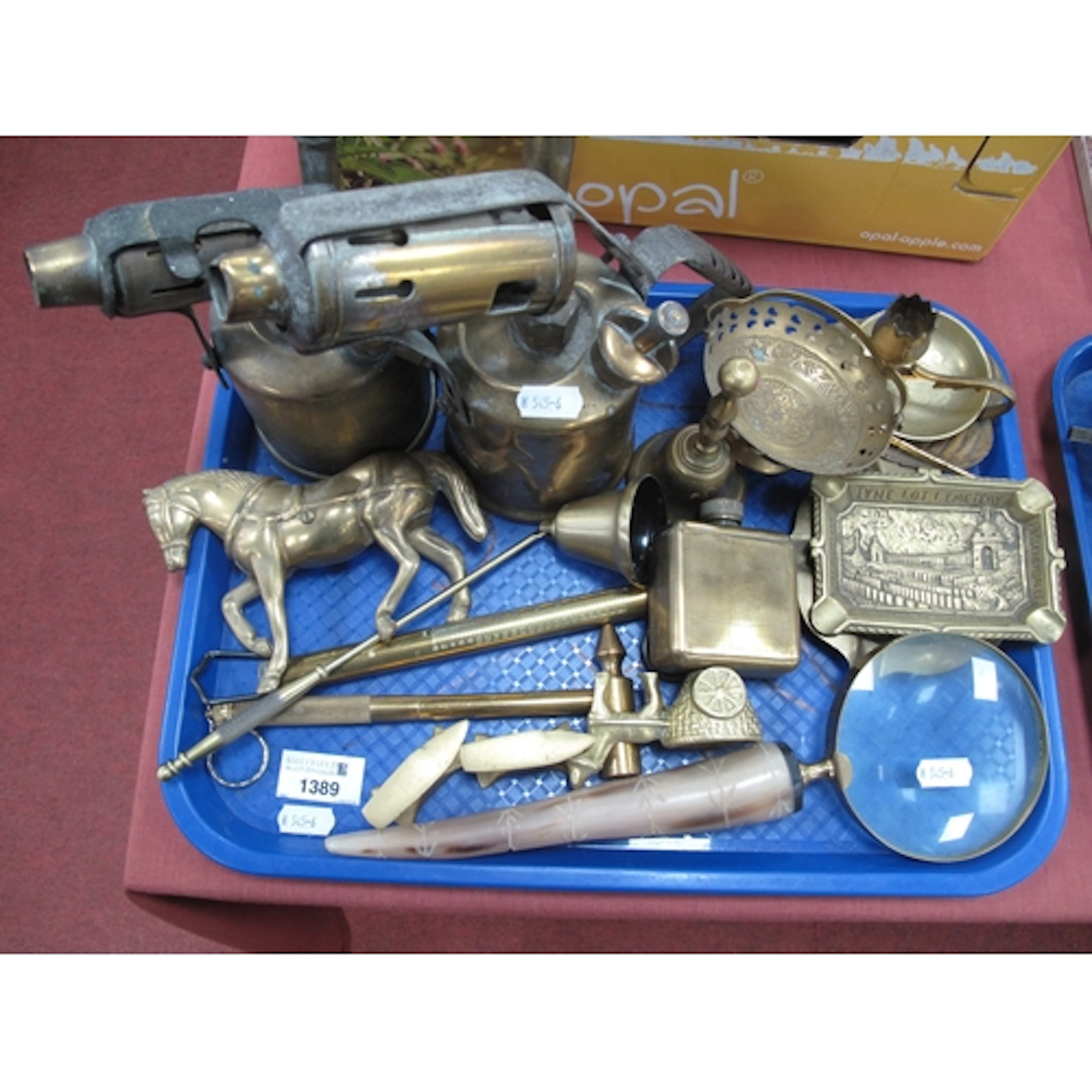 Brassware, including vintage Buflam and Burmos blow torches,...