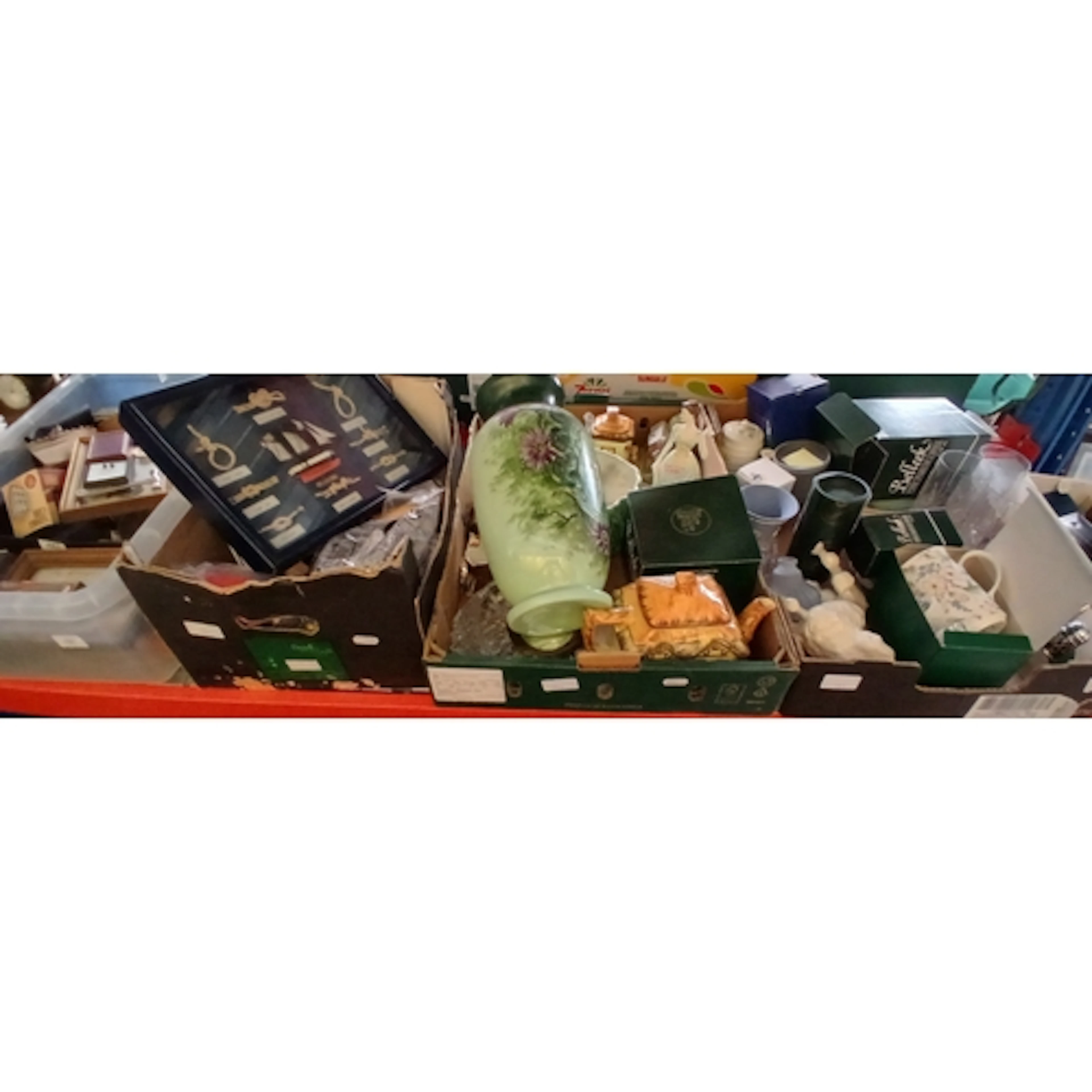 5 boxes of mixed items including empty jewellery boxes, coll...