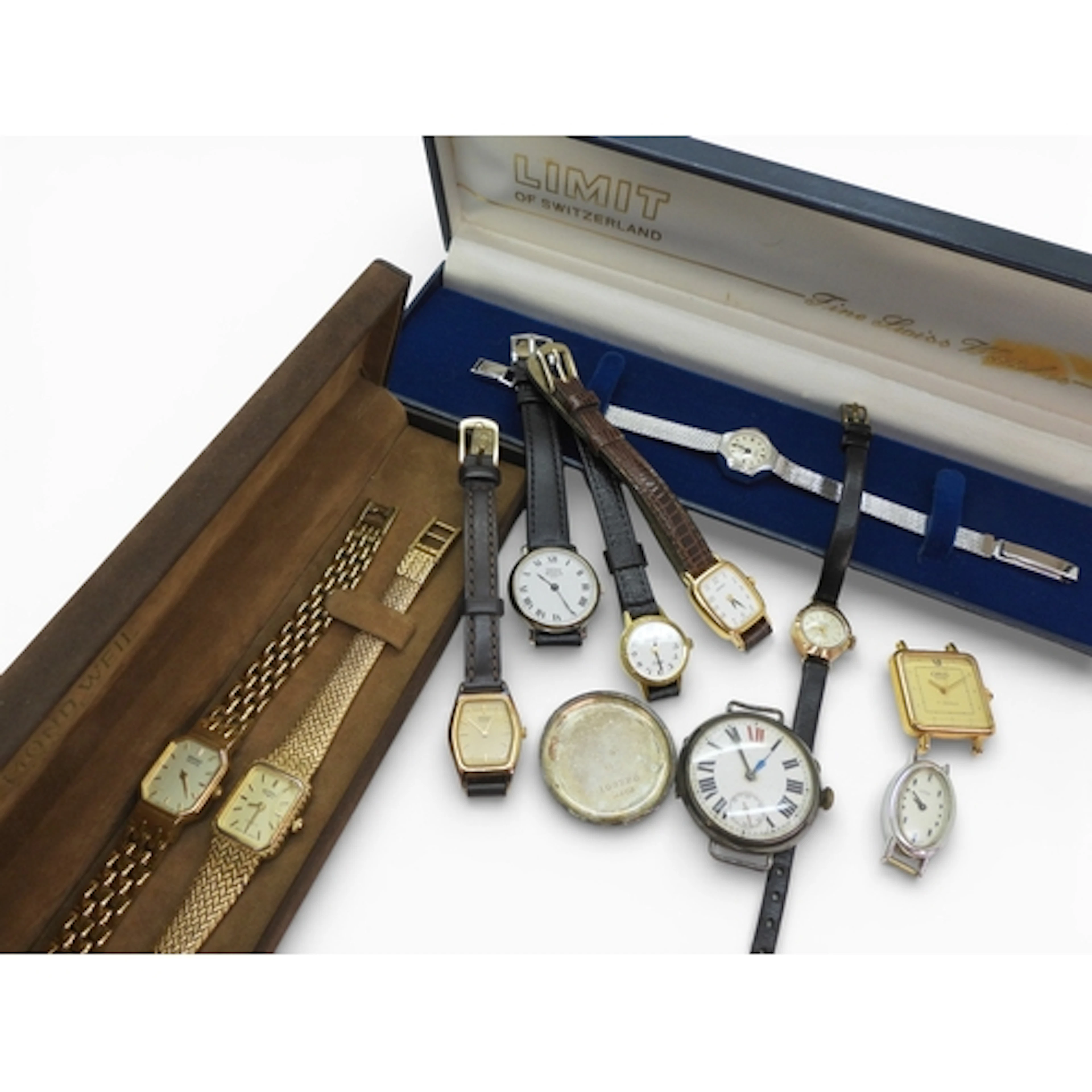 A collection of ladies watches to include a 9ct gold Swiss E...