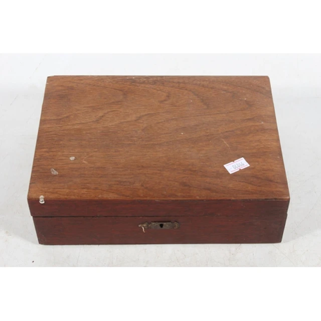 Antique mahogany writing slope box containing various curios...