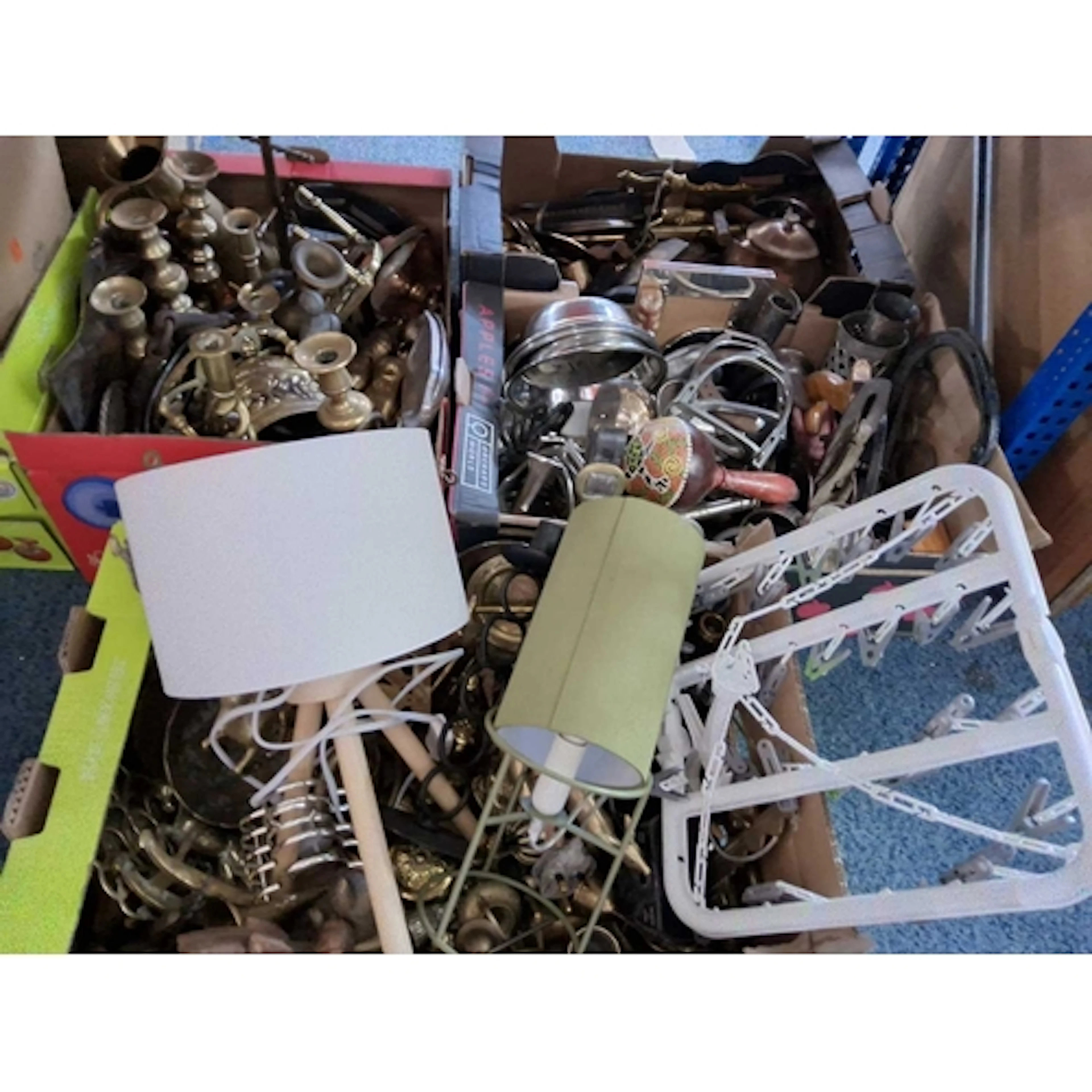 FOUR BOXES OF MOSTLY VINTAGE BRASS AND SILVER PLATE to inclu...