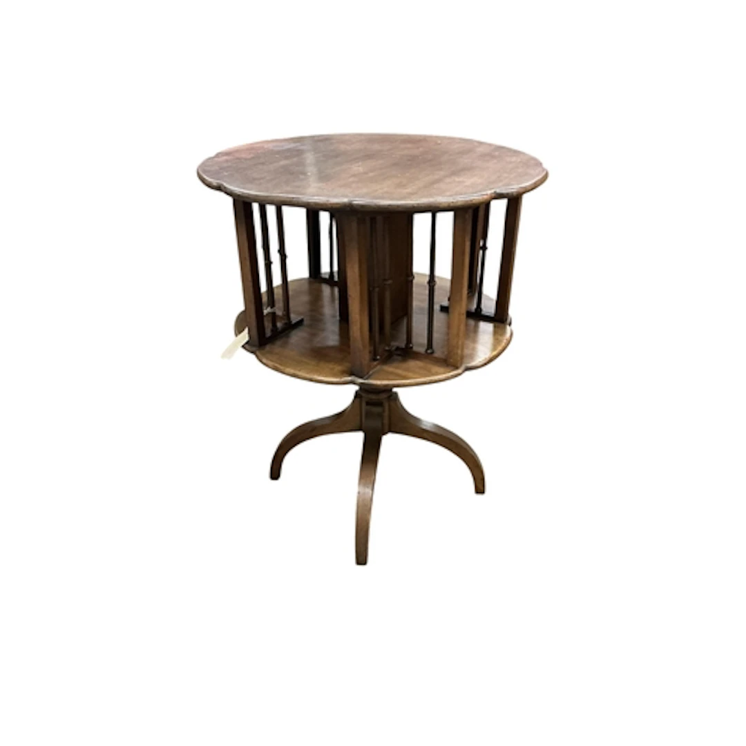 An Edwardian mahogany revolving bookcase table, diameter 58c...