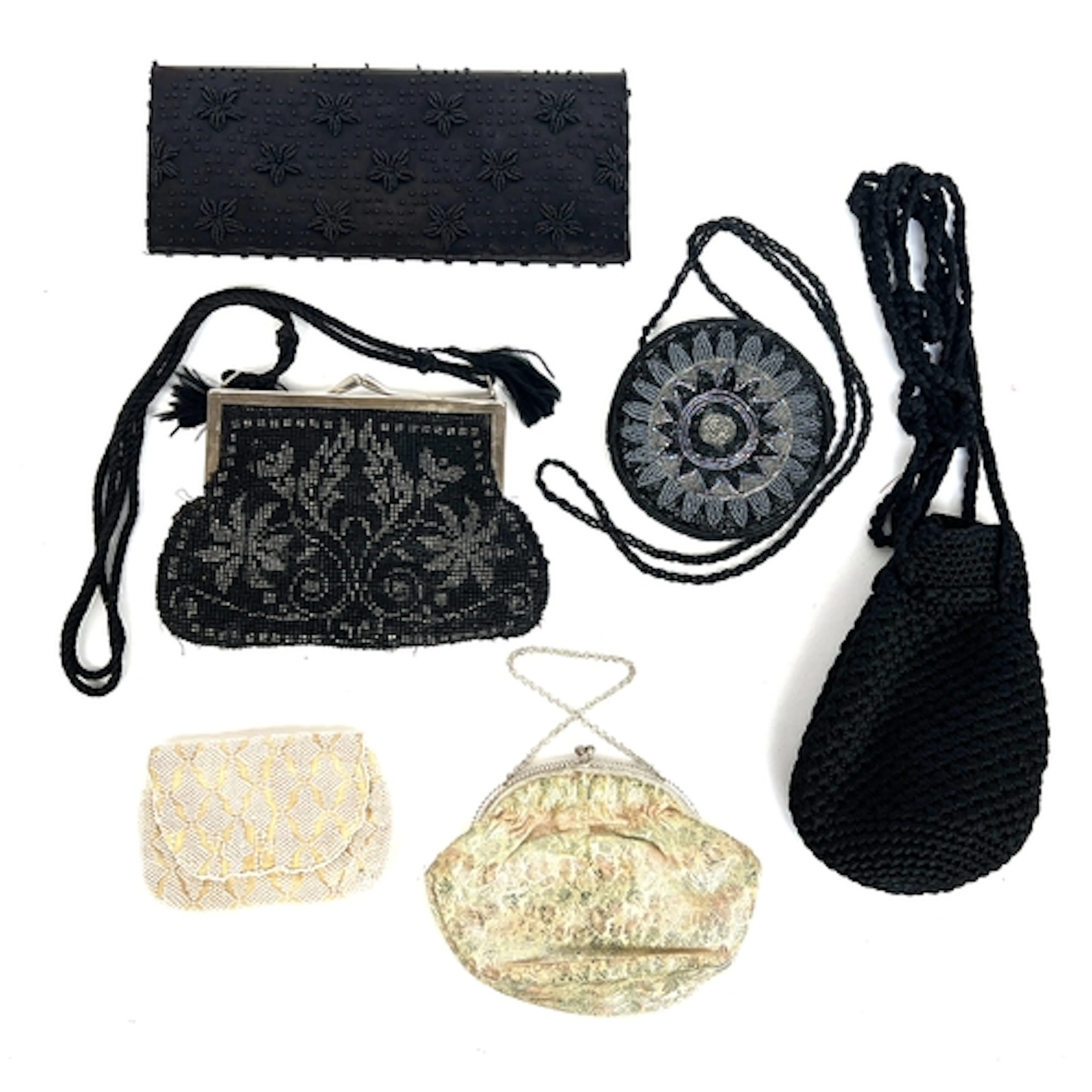 A quantity of vintage bags: An early 20th century black and ...