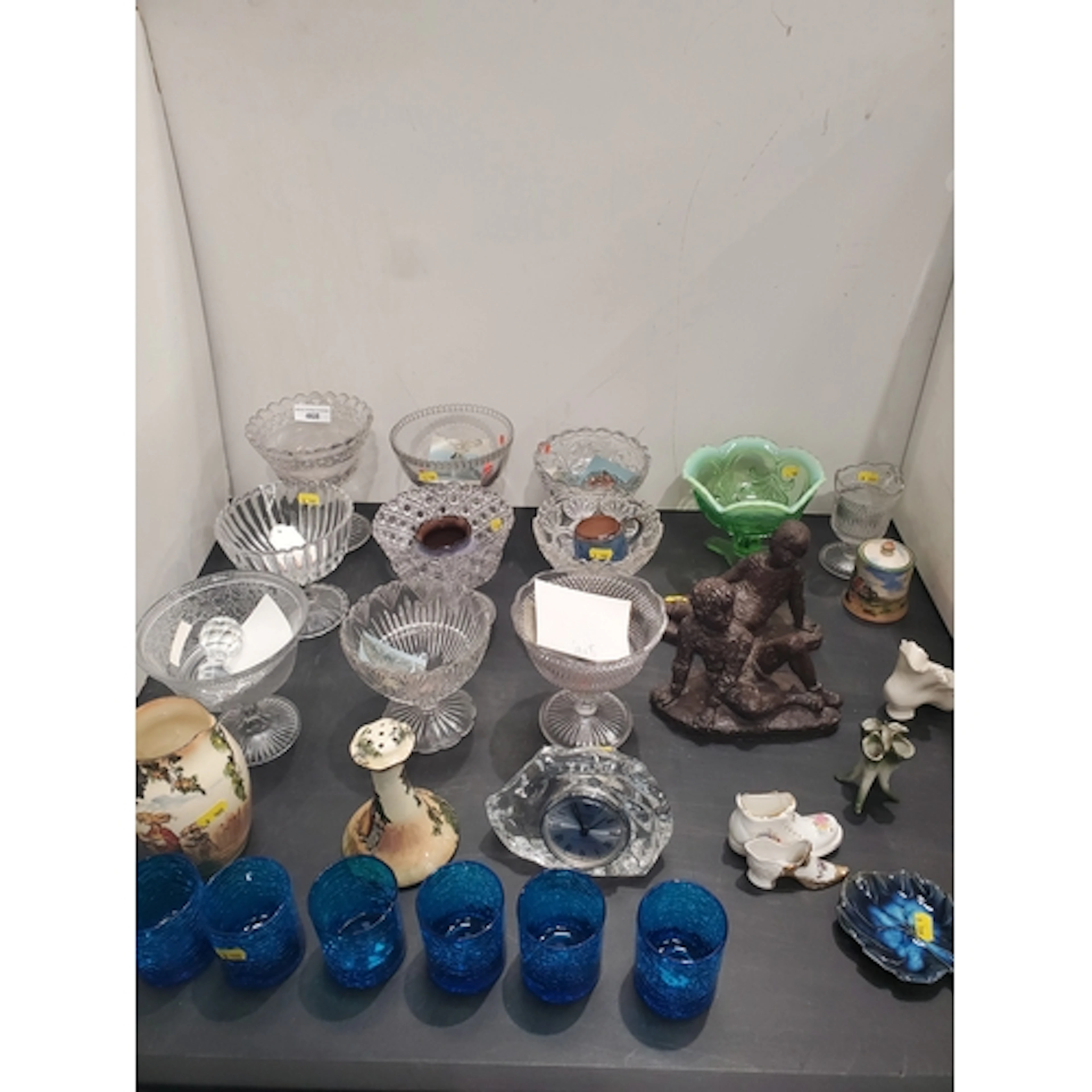 Ten Victorian glass Sugar Bowls, six blue glass Beakers, a V...