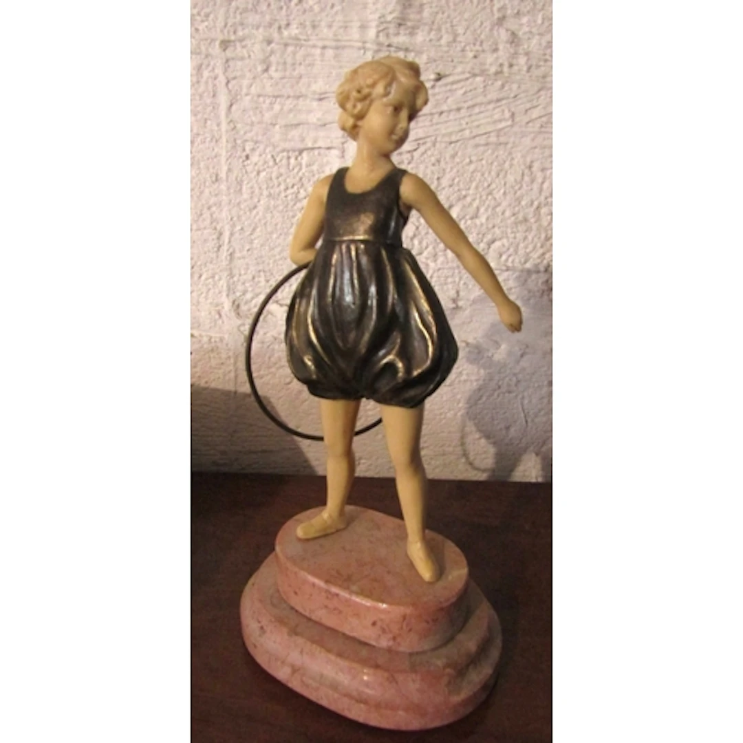 Art Deco Sculpture of Girl with Hoop on Marble Base Approxim...
