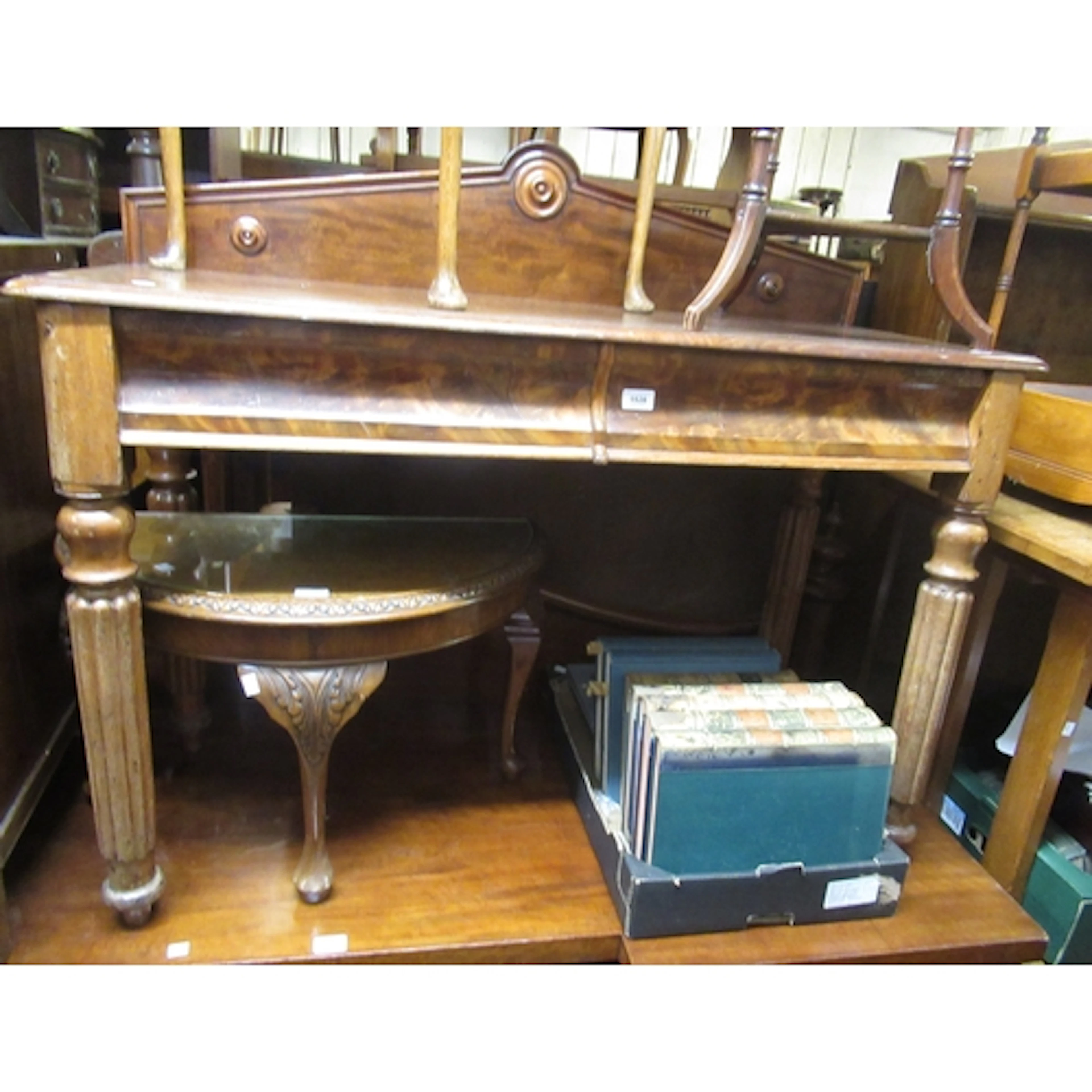 Victorian mahogany hall table, the moulded back above two co...