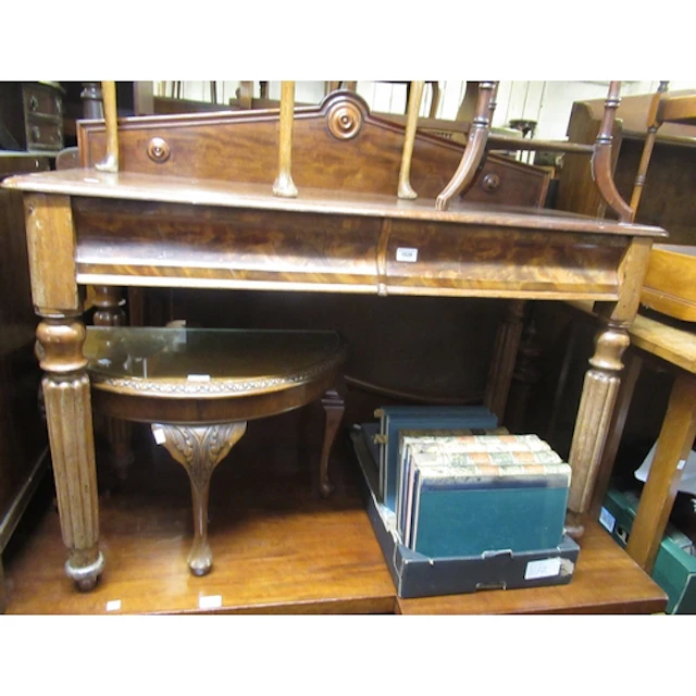 Victorian mahogany hall table, the moulded back above two co...