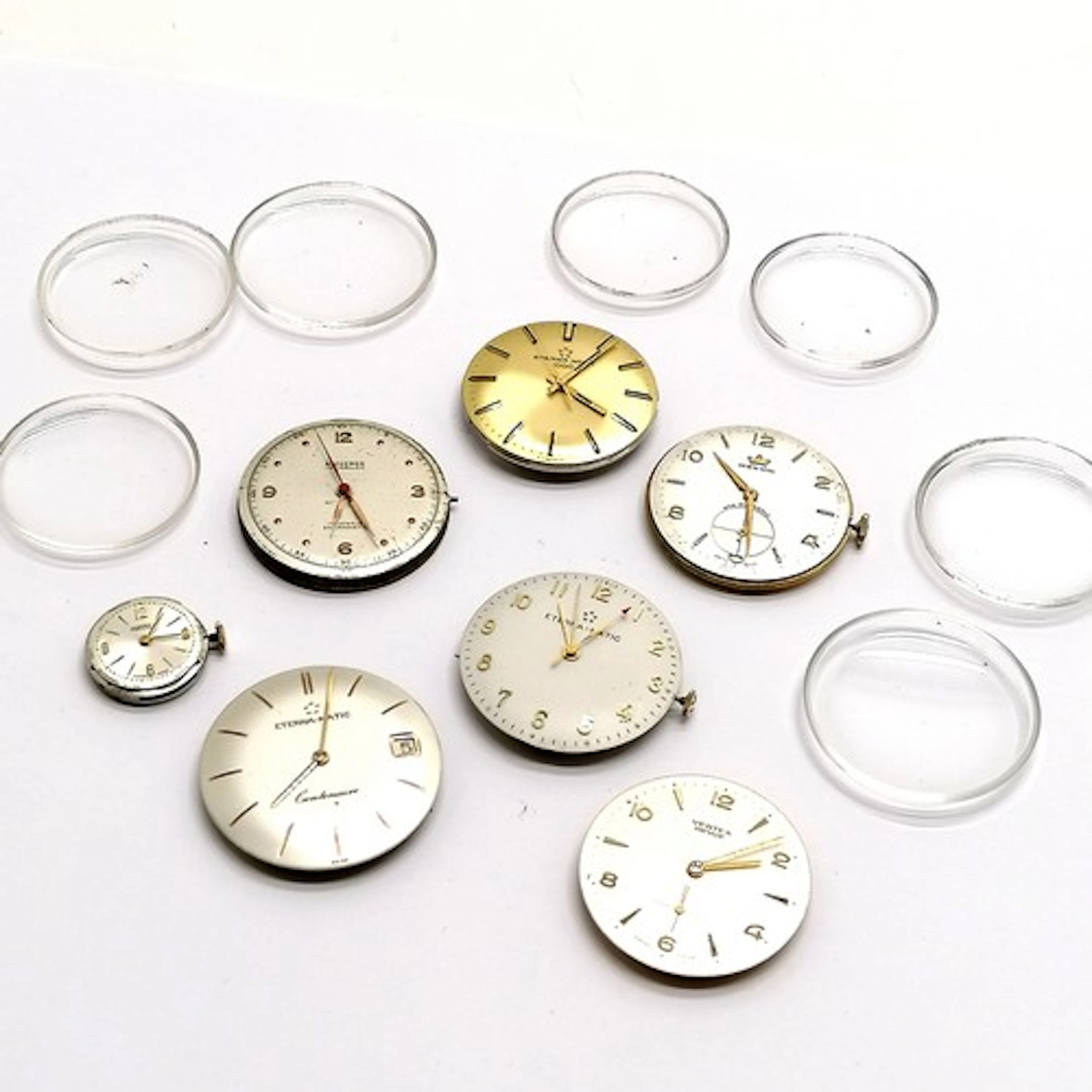 7 x wristwatch movements - 3 Eterna-matic (inc centenaire #1...