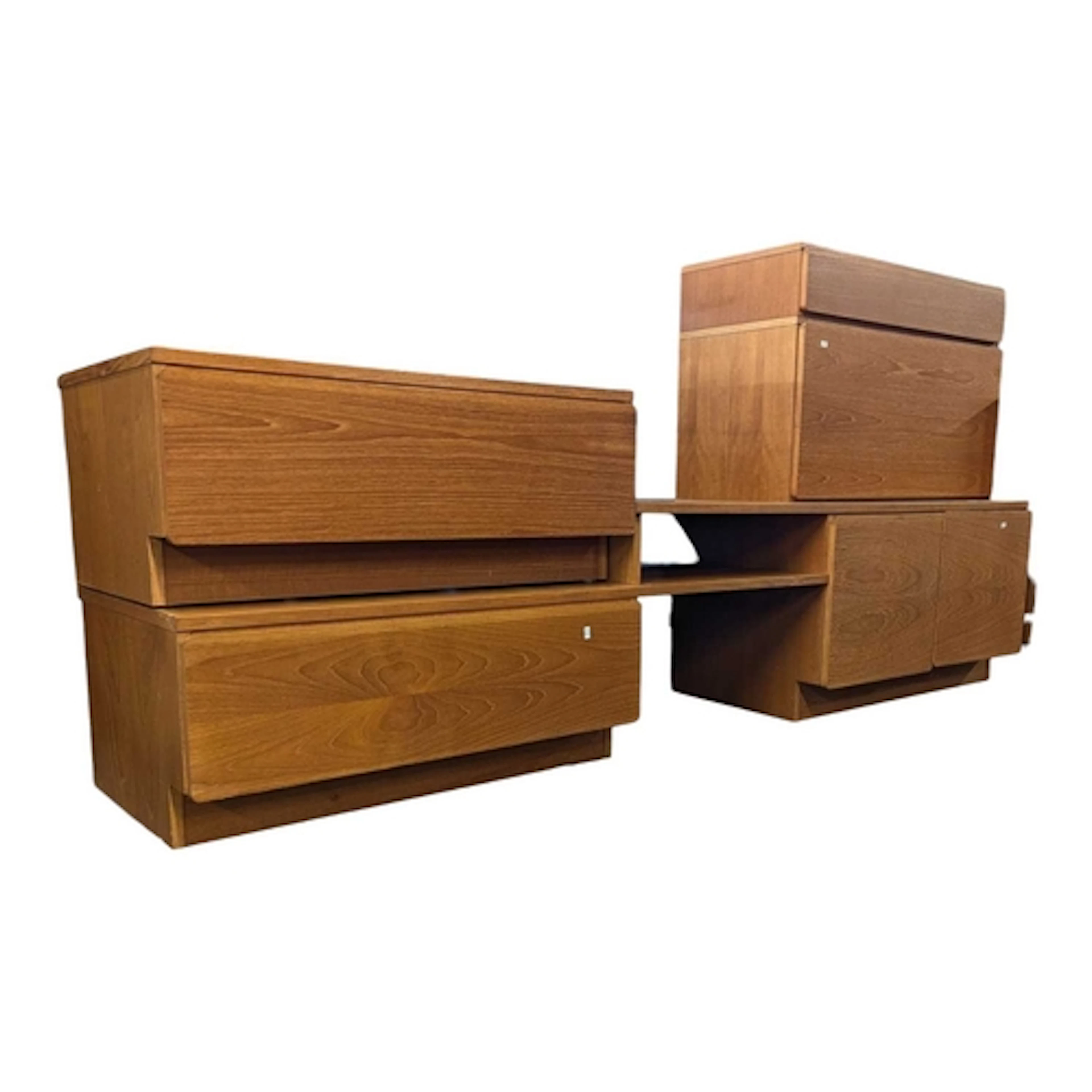 A 20th century Tapley teak modular wall cabinet system. Incl...