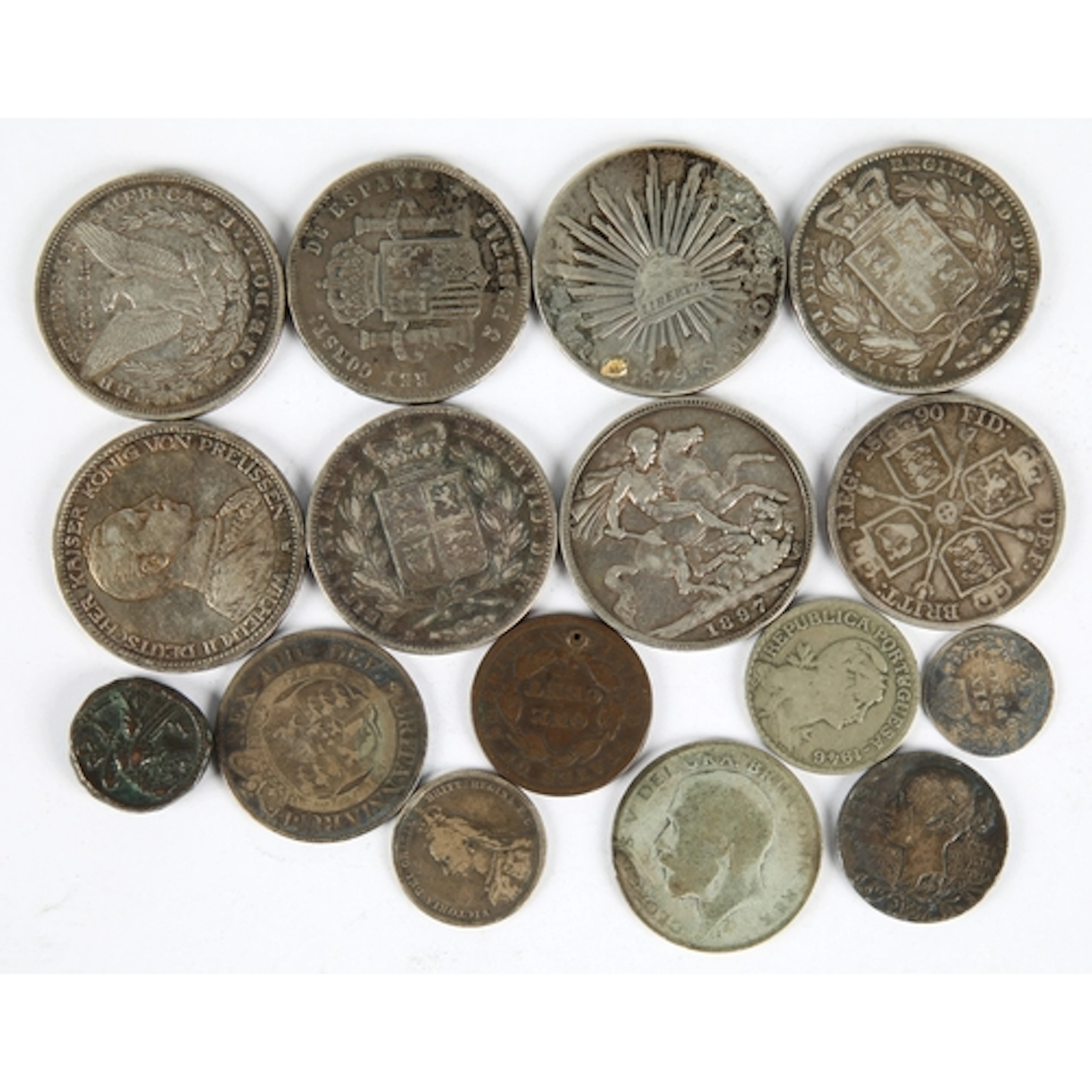 Box of various international coins American Liberty coin, Am...