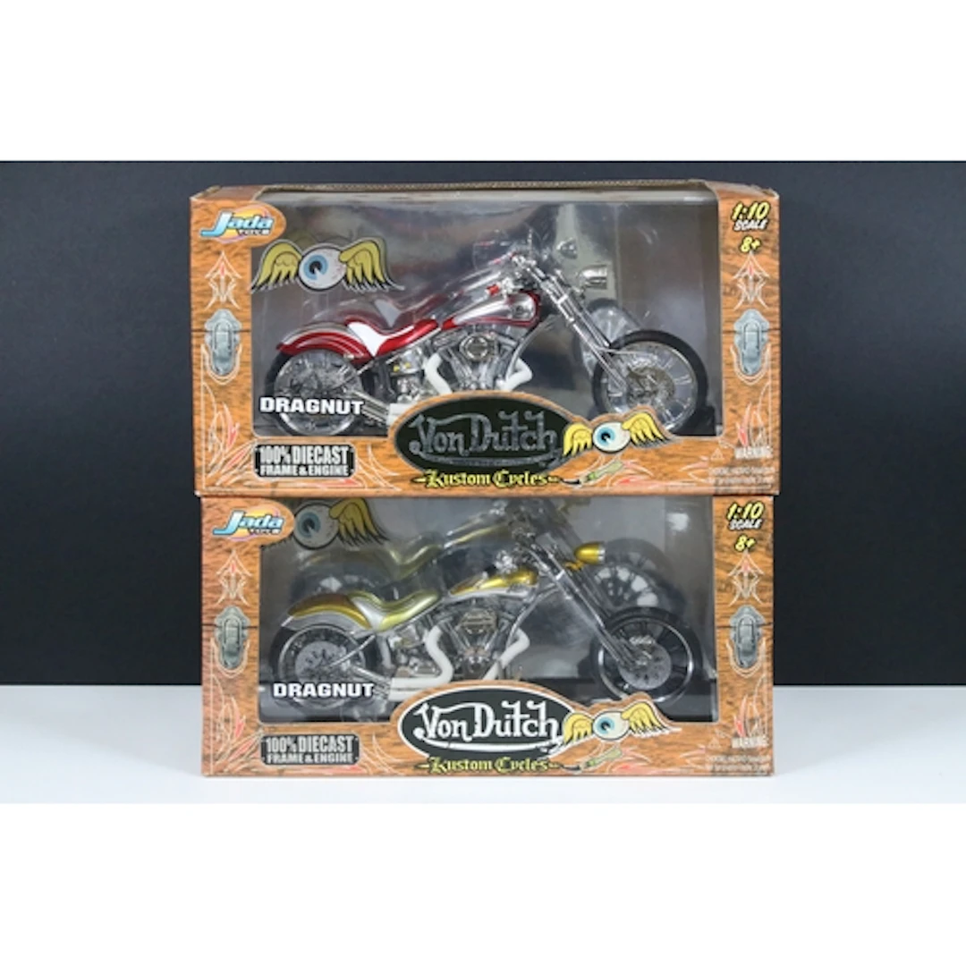 Two boxed / cased 1/10 scale Jada Toys Von Dutch Kustom Cycl...
