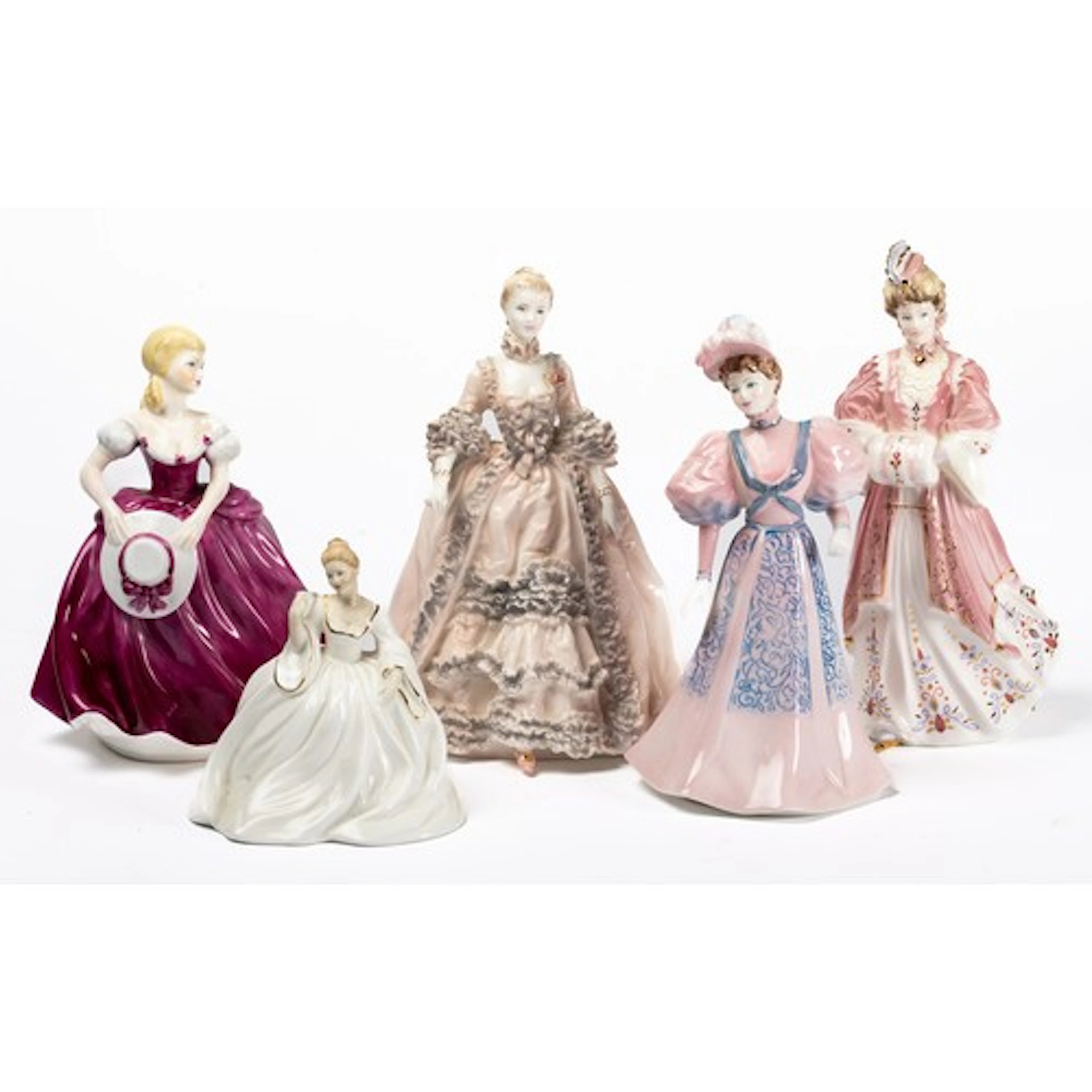 A collection of five Coalport bone china figurines, includes...