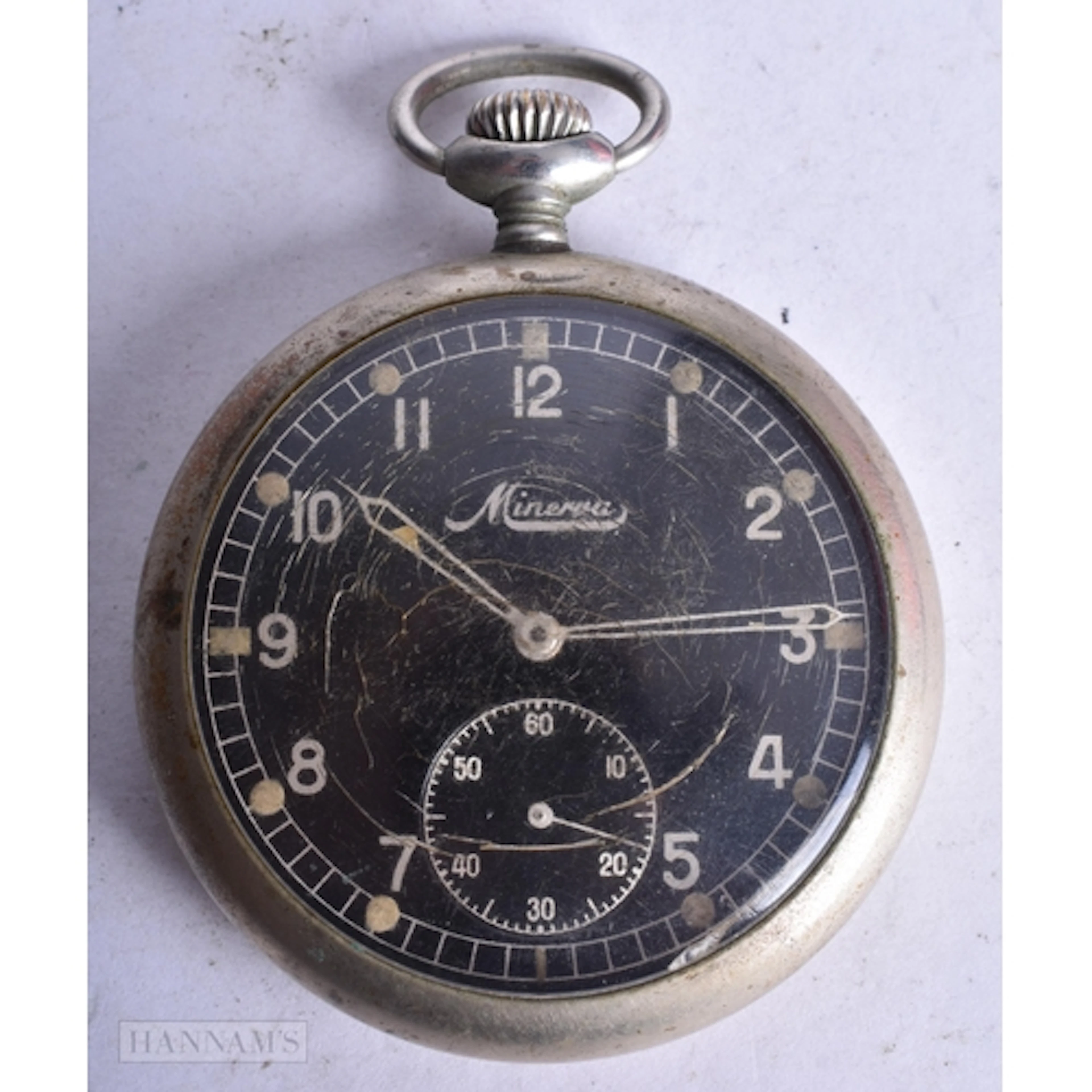 Minerva DH German Military Issued Pocket Watch Hand Wind Wor...