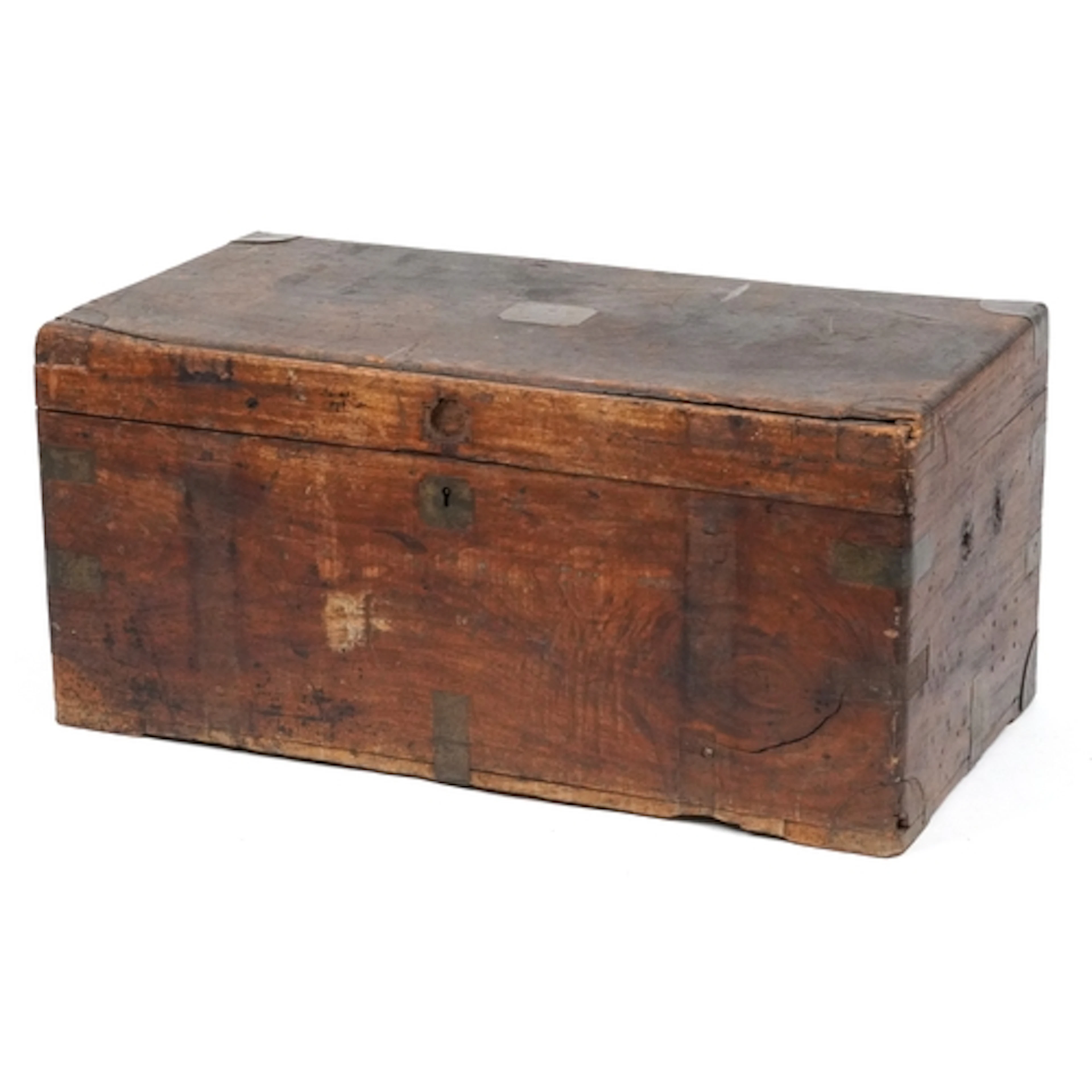 Antique pine travelling trunk with hinged lid, 43cm H x 91.5...