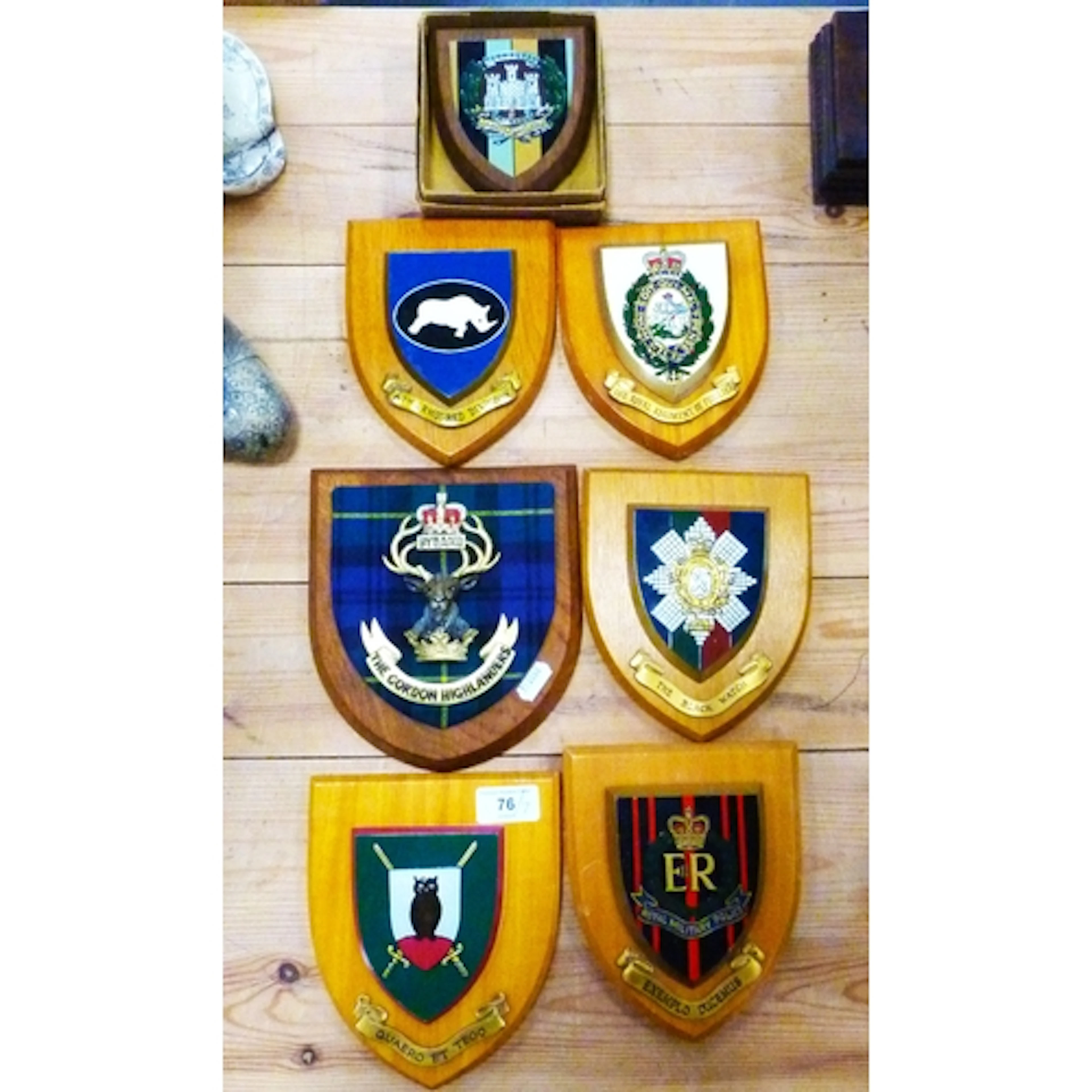 Group of seven squadron and regiment shield shaped plaques t...