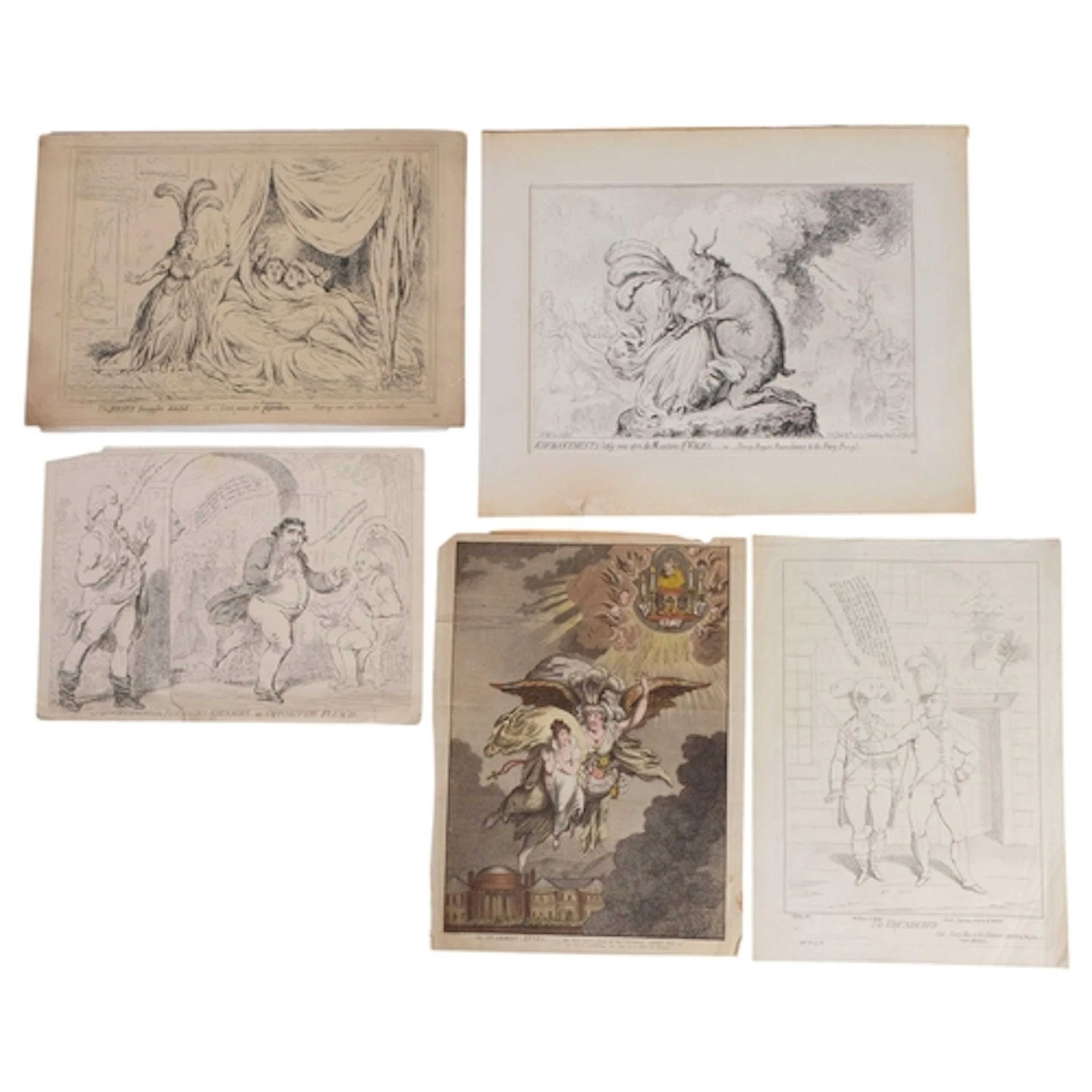 James Gillray, 5 late 18th/early 19th century cartoon prints...