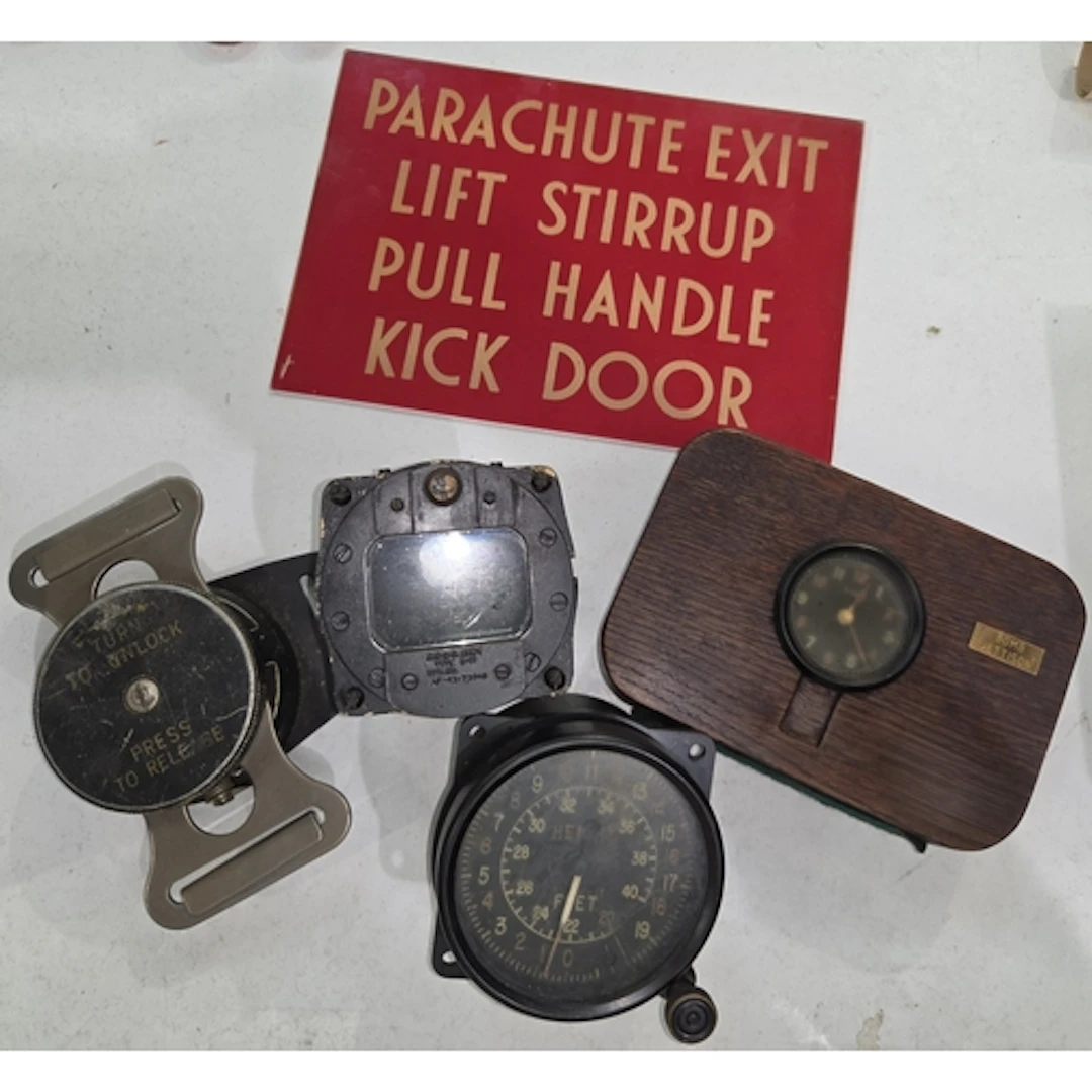 A collection of WWII Aircraft related items, Parachute Exit ...