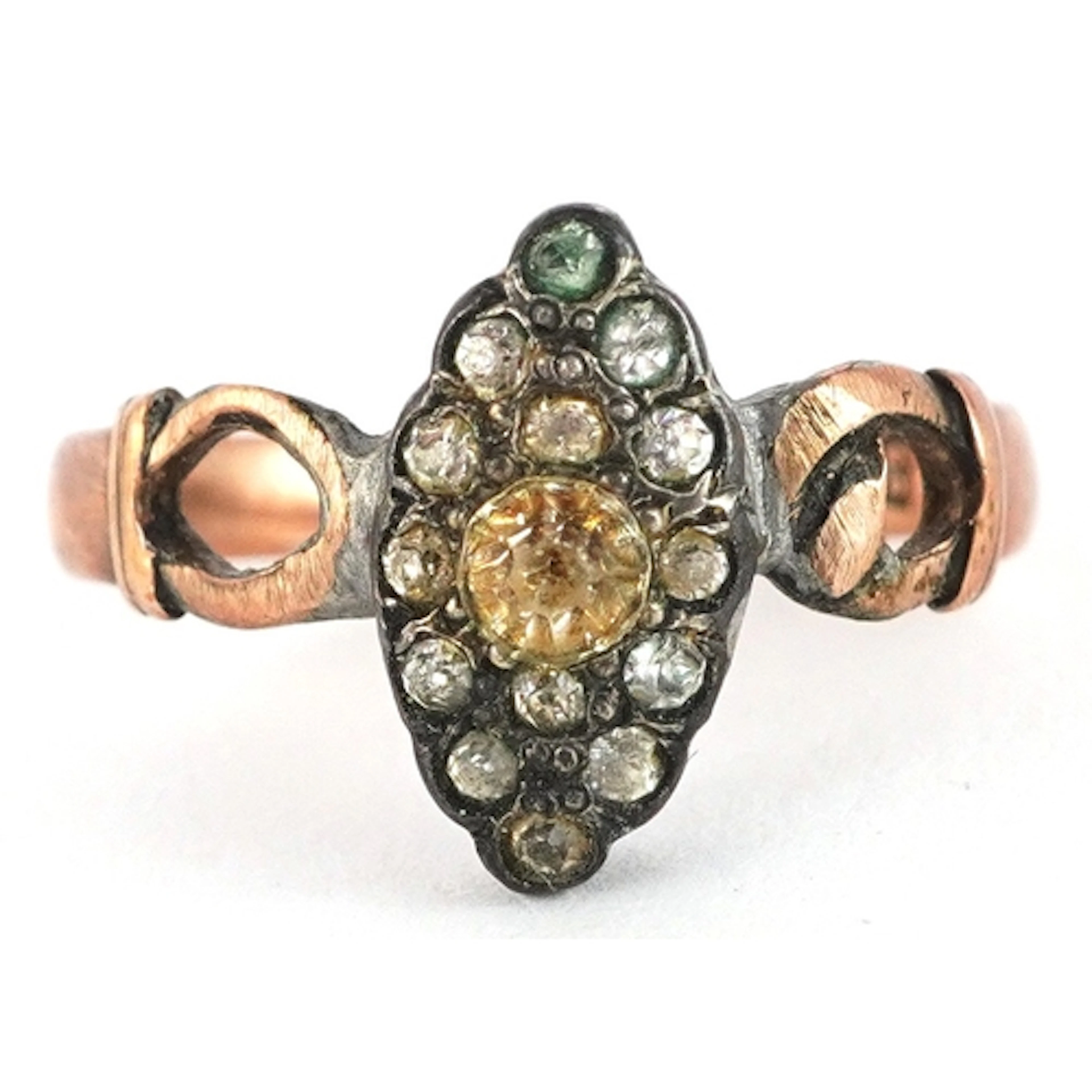 George V 9ct gold paste marquis cluster ring, Chester 1915, ...