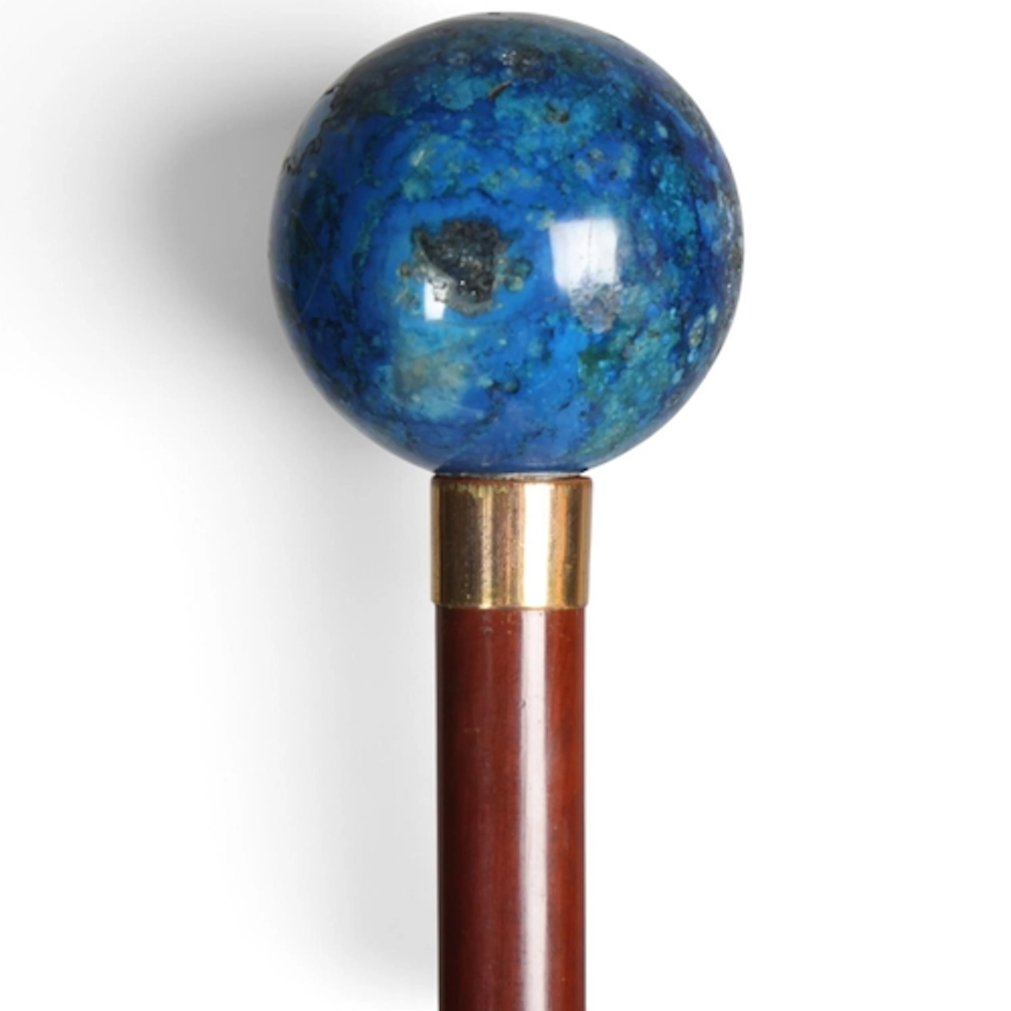 A 19th century cane with lapis lazuli spherical handle, 18ct...