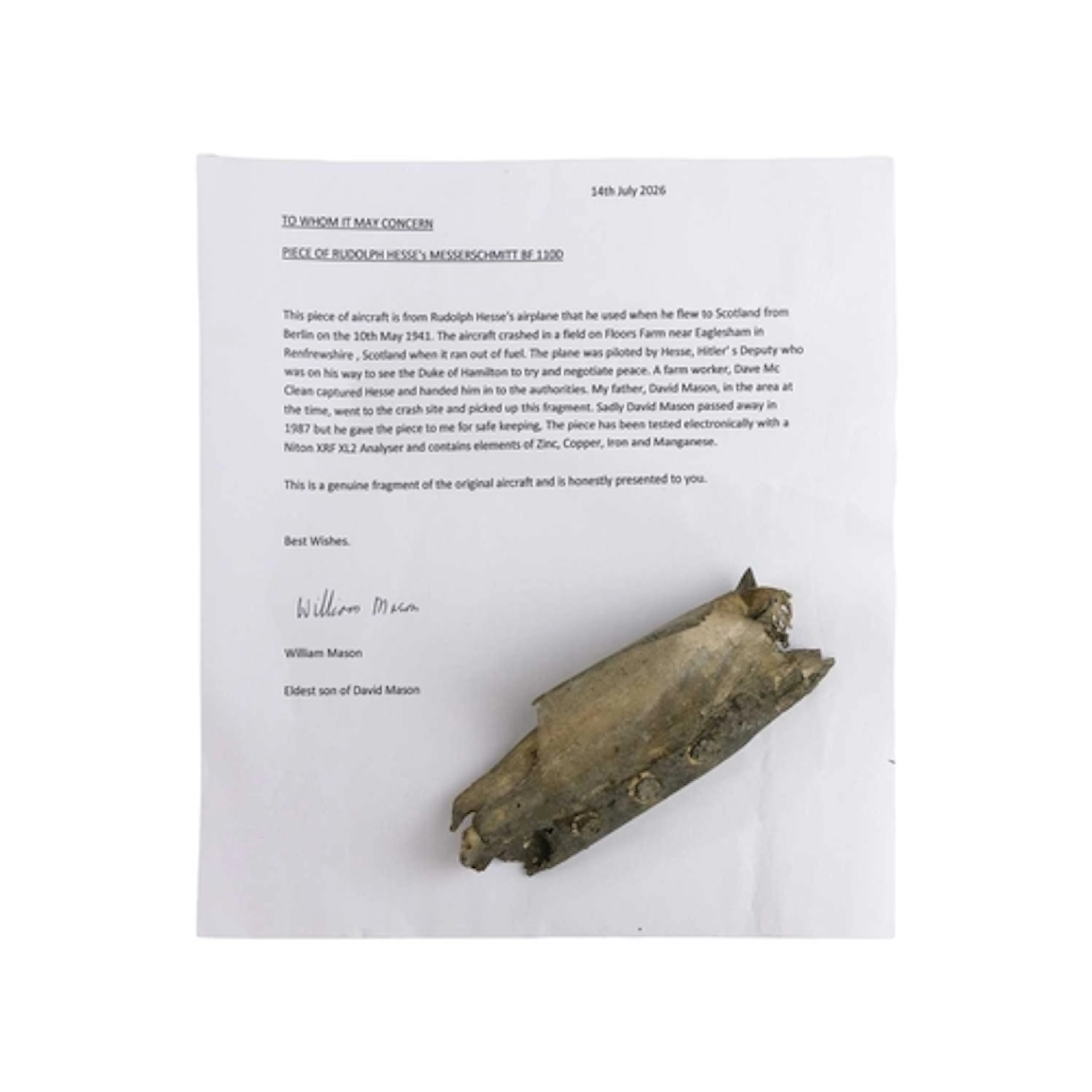 WWII German aircraft relic, Deputy Führer Rudolf Walter Rich...