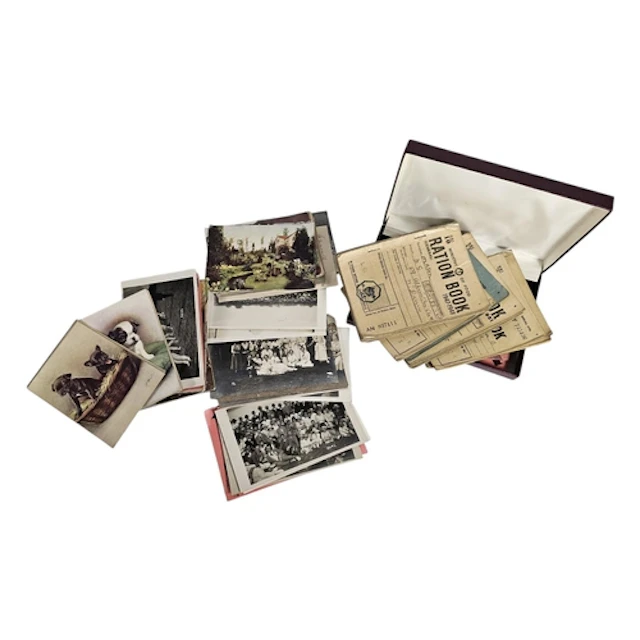 A COLLECTION OF MID CENTURY RATION BOOKS AND POSTCARDS Food ...