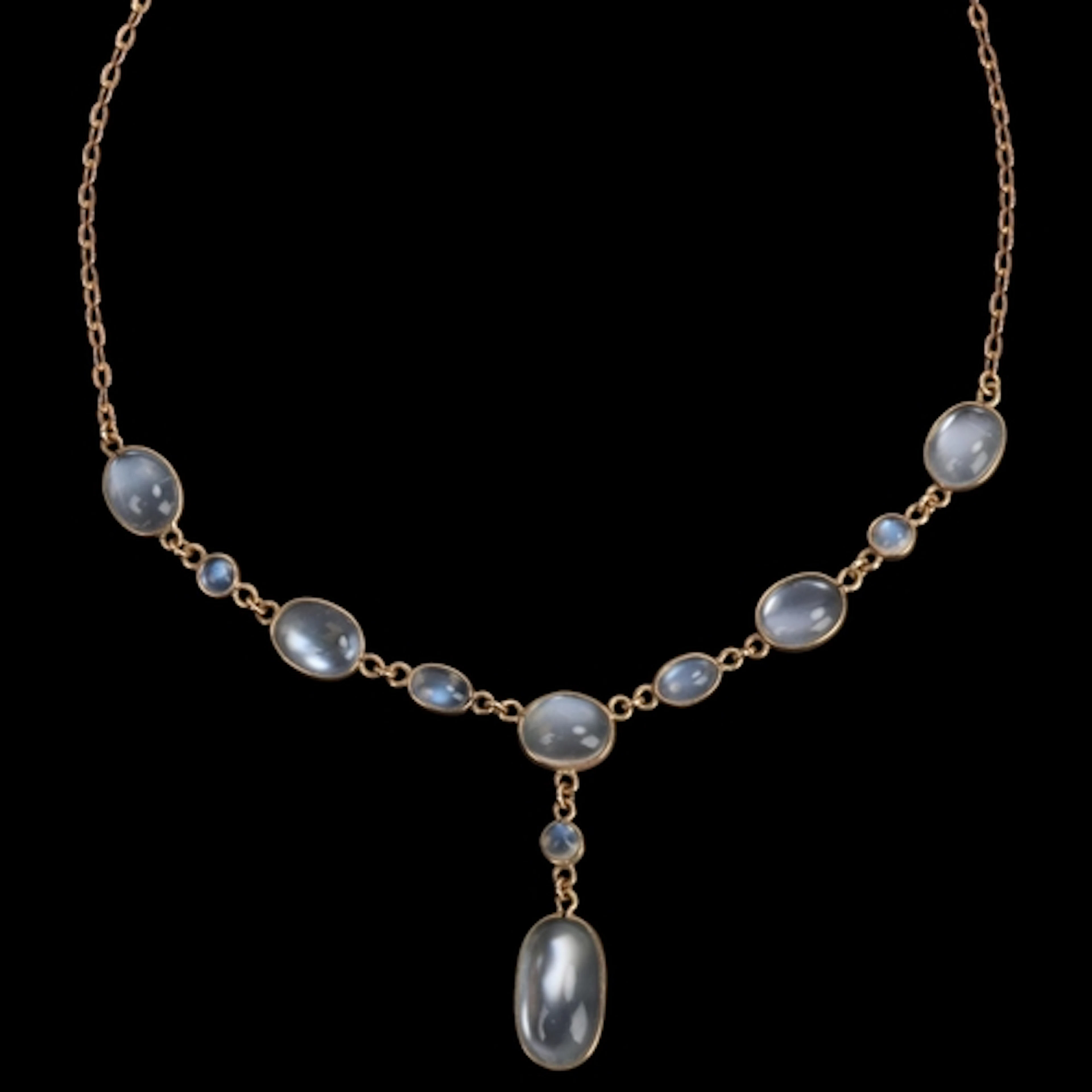 A 9ct gold moonstone pendant necklace, mid-20th century, set...
