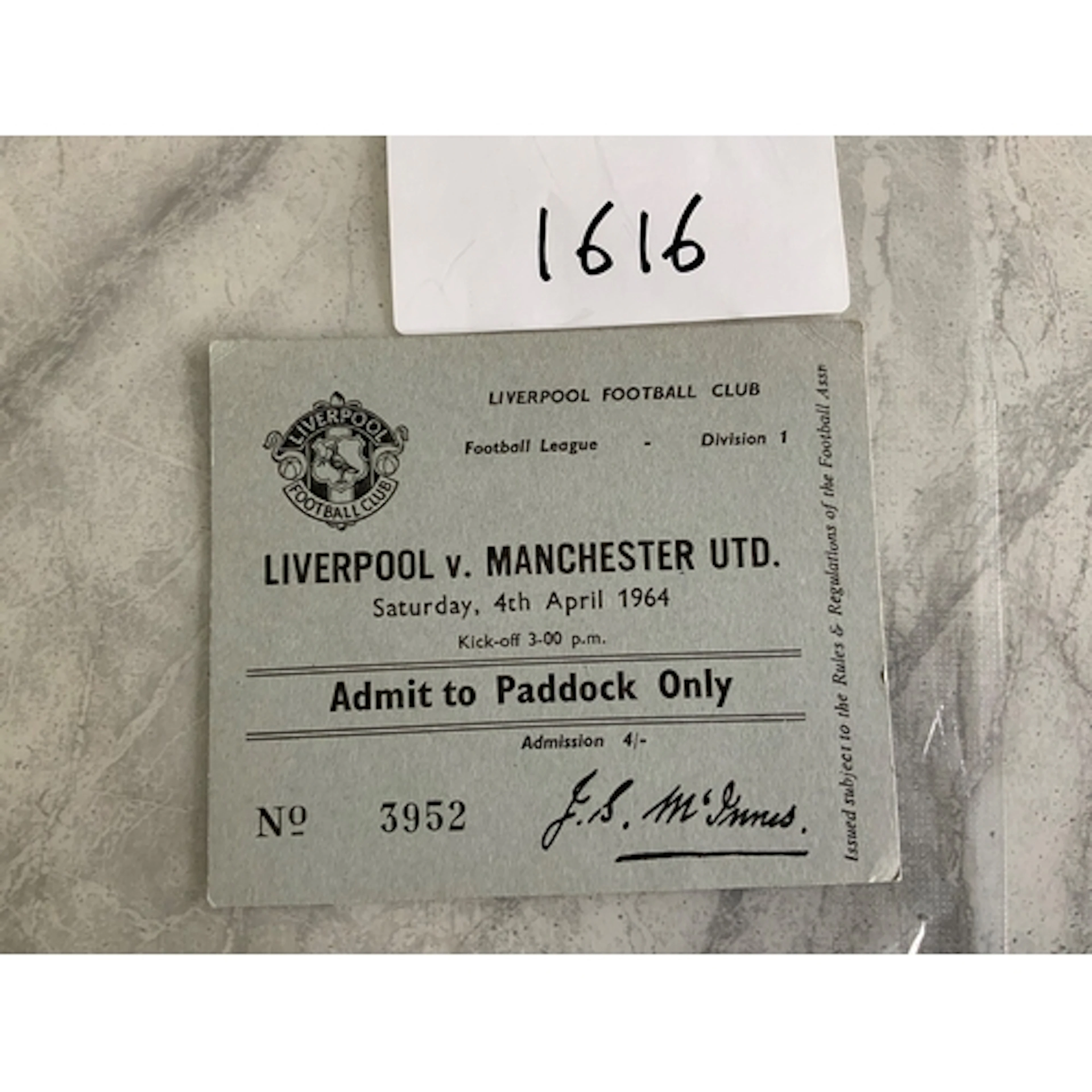 63/64 Liverpool (Champions) v Manchester United Football Tic...