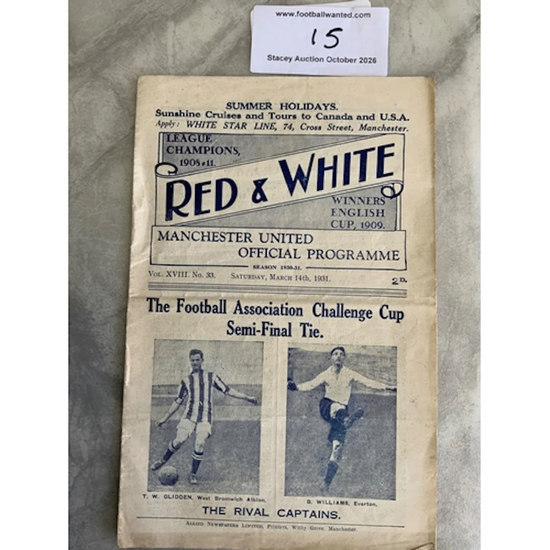 1931 FA Cup Semi Final Football Programme: West Brom v Evert...
