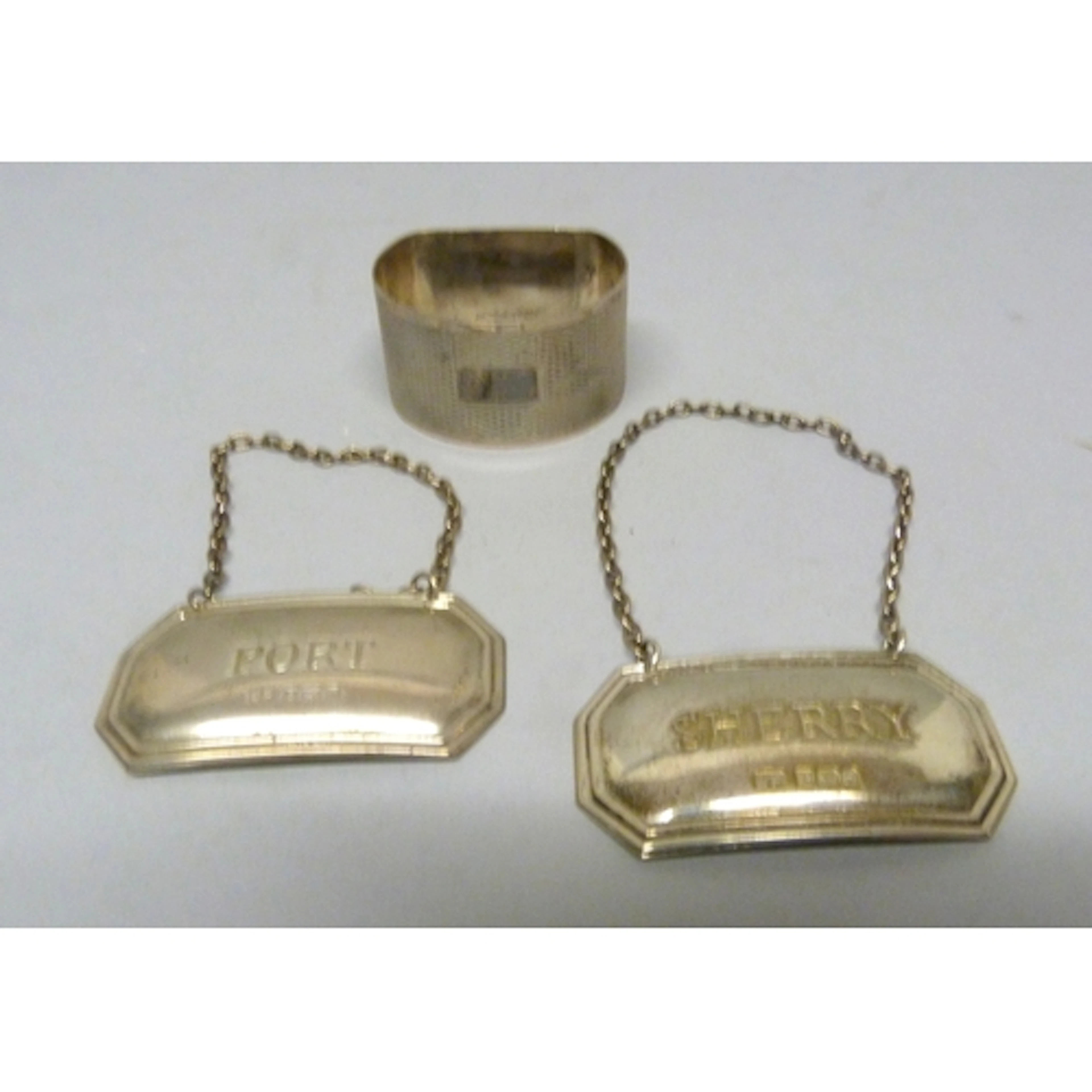Pair of silver spirit labels for Port and Sherry, Birmingham...