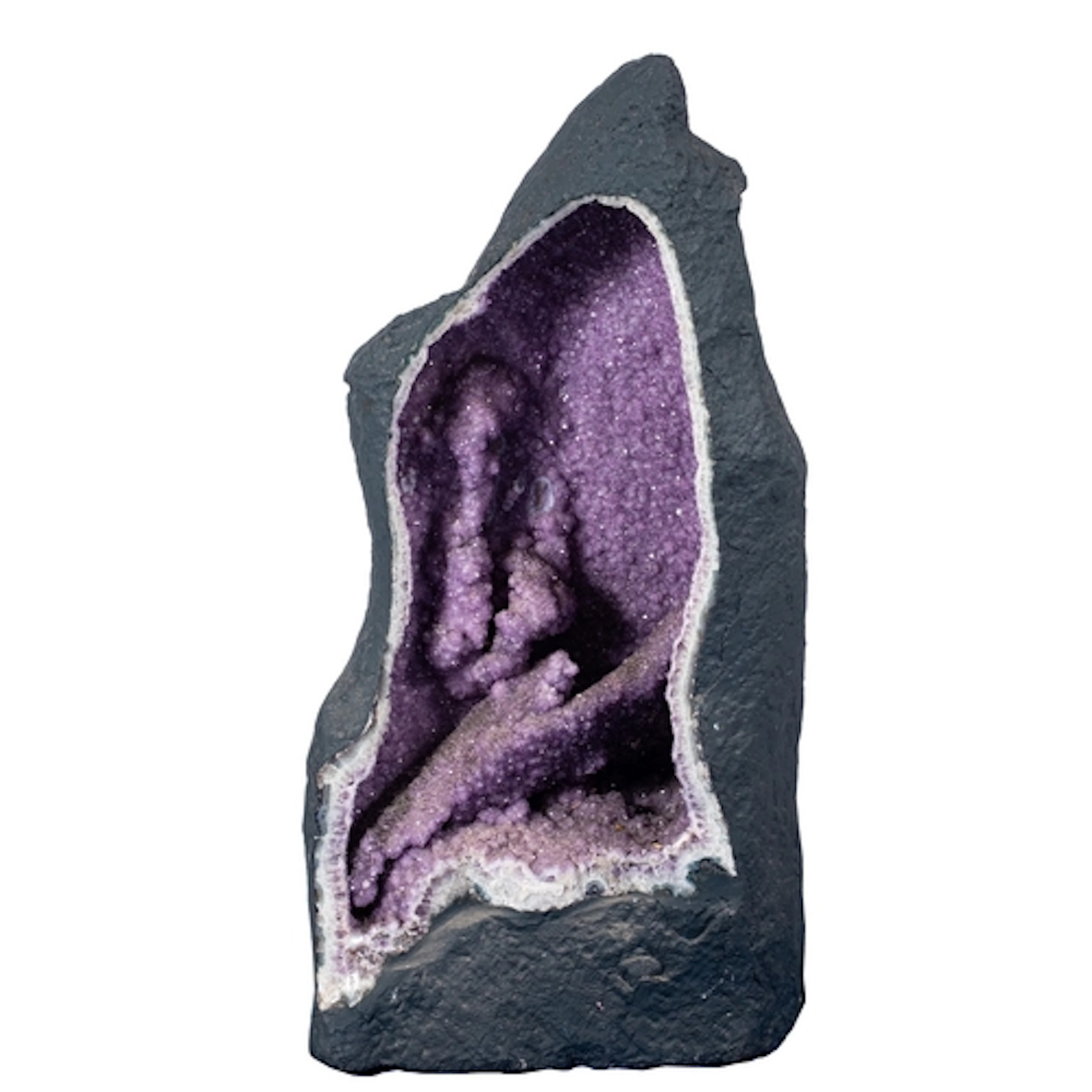 A large rock crystal (amethyst quartz) geode section, the pr...