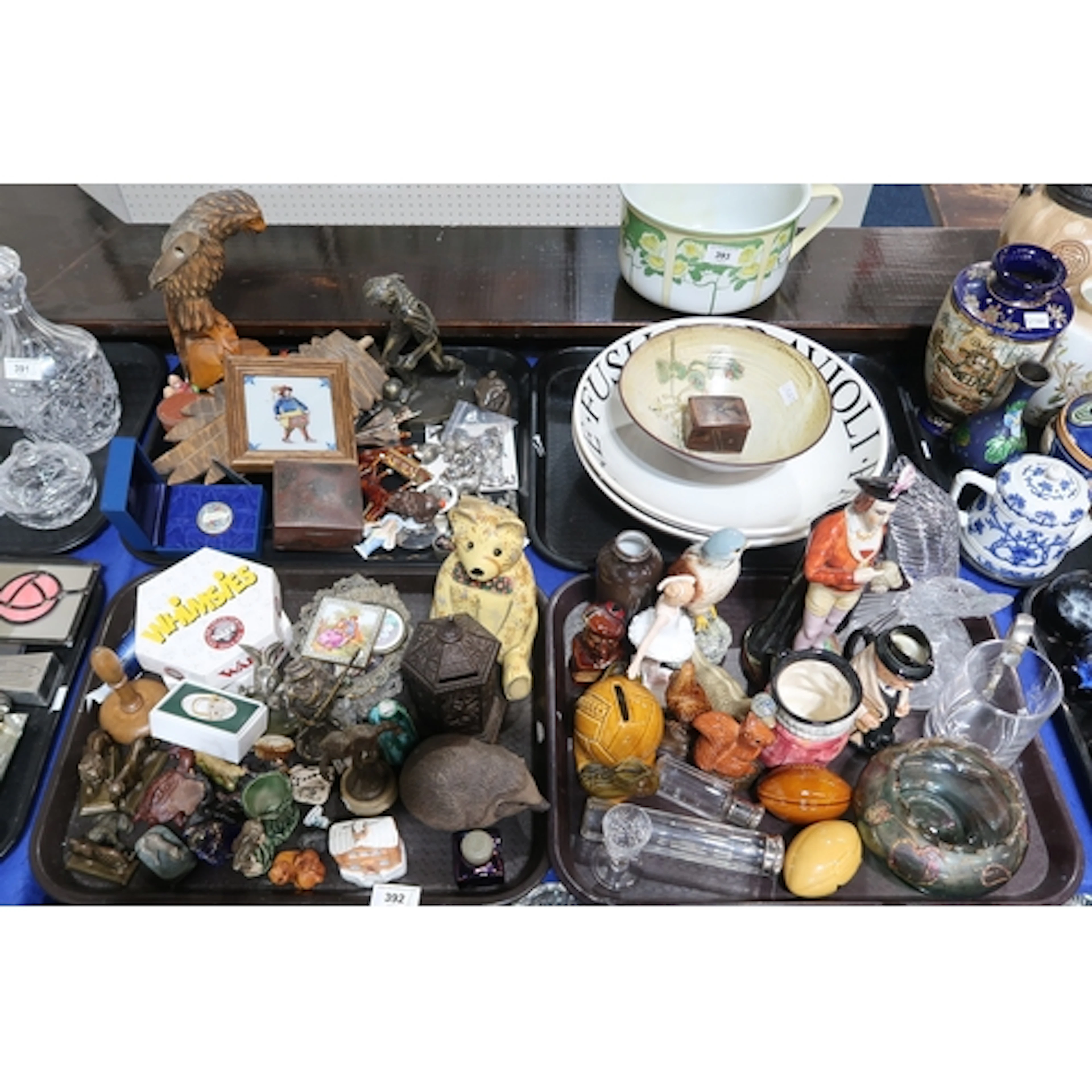 A collection of miniature animals, Wade Whimsies, cast iron ...