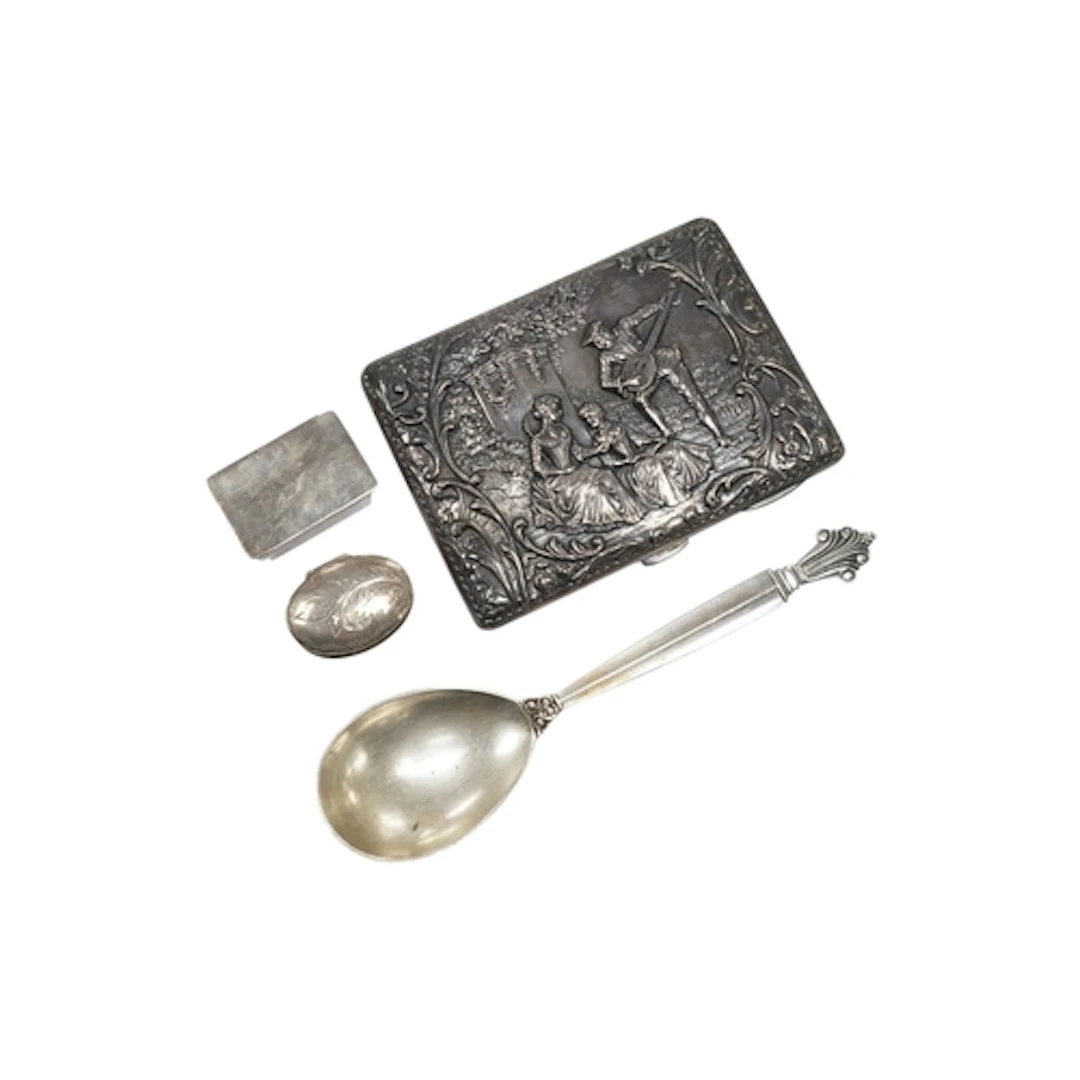 An Elizabeth II Georg Jenson silver preserve spoon, import m...