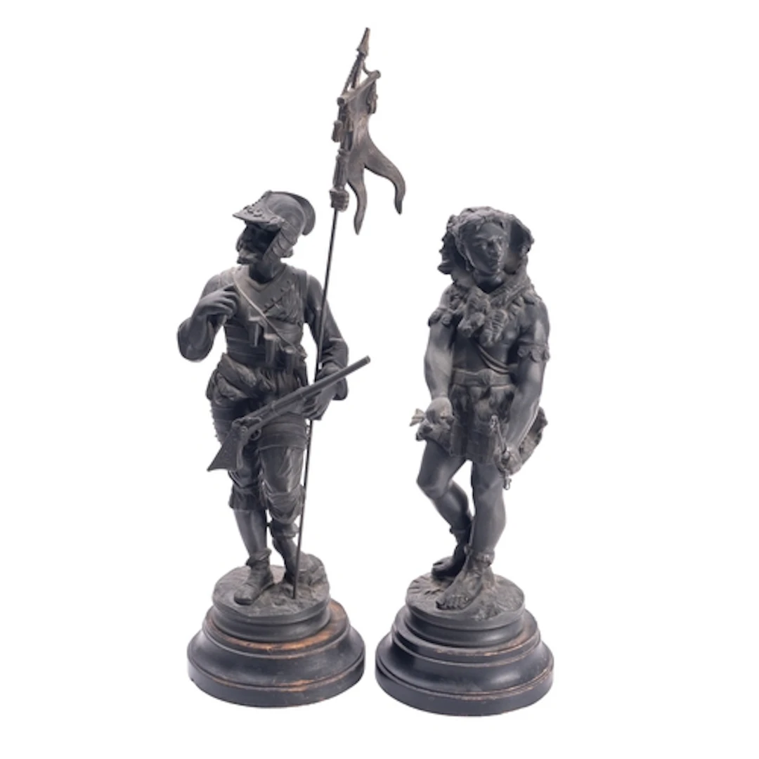 A pair of Continental spelter models of a Conquistador and N...