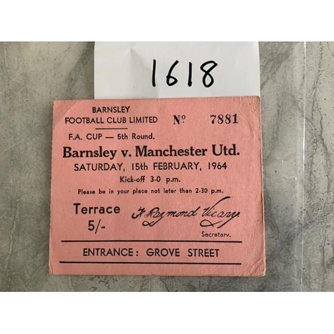 63/64 Barnsley v Manchester United FA Cup Football Ticket: D...
