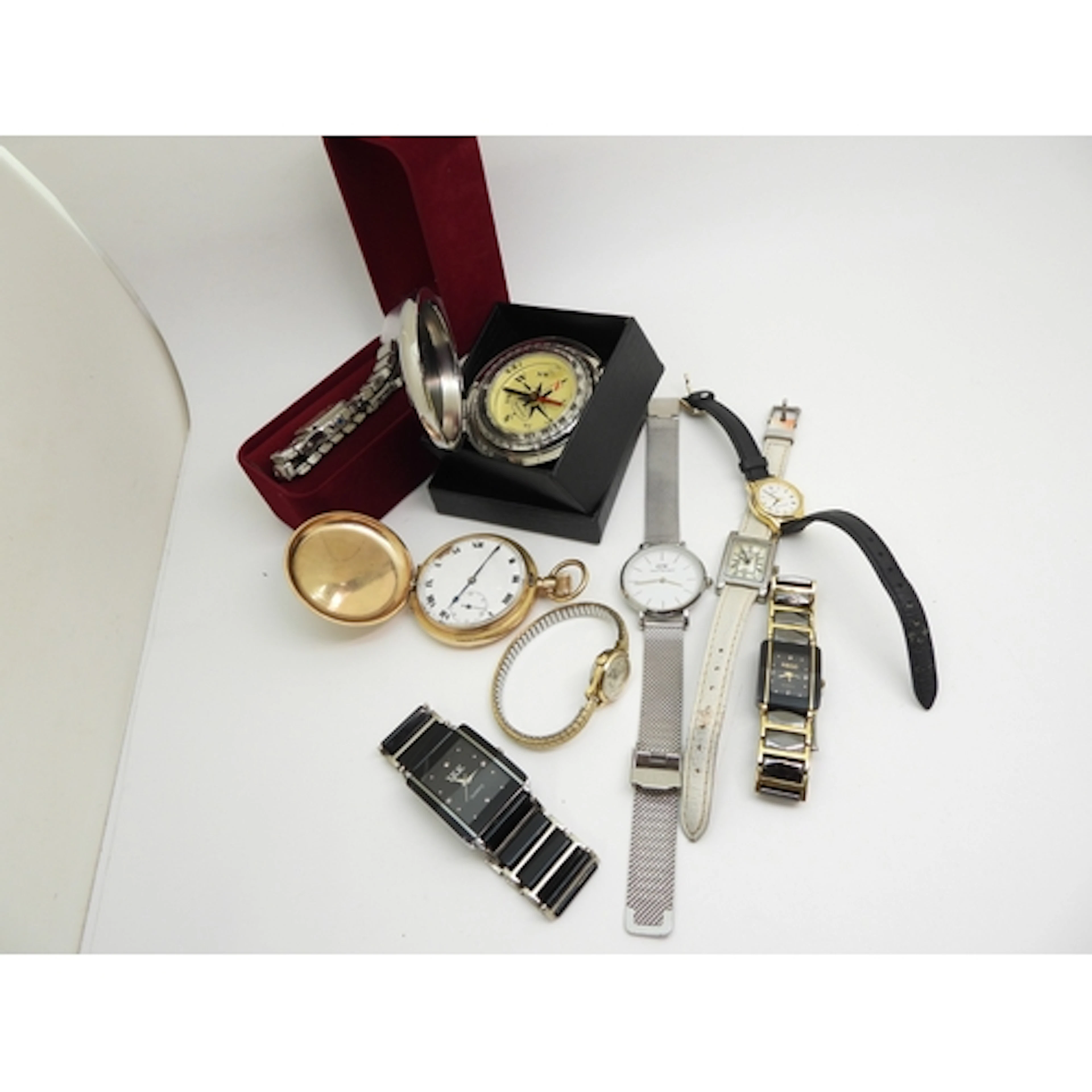 A Dalvey compass, a gold plated pocket watch, a ladies Sekon...