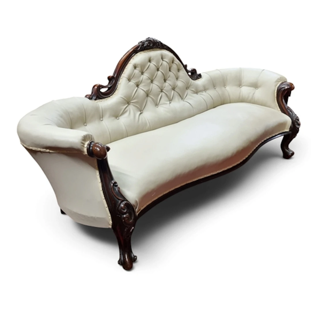 A large 19th Century Mahogany Showframe Settee in Cream Leat...