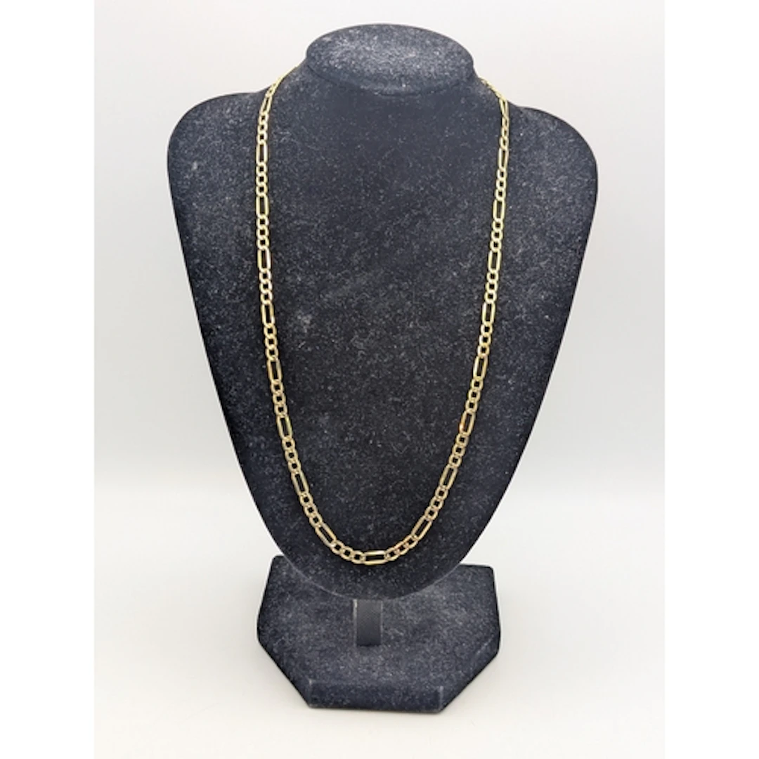 A 9ct yellow gold 3/1 Figaro link necklace having a spring r...