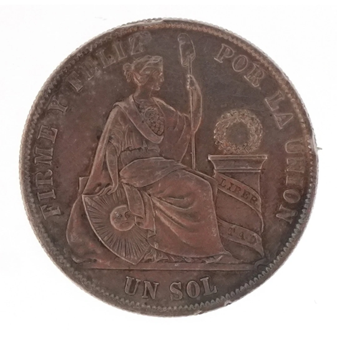 Peru 1869 silver one sol mounted as a pendant, the obverse w...