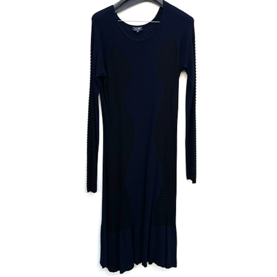 An Armani Jeans black and navy long sleeved dress, size 48